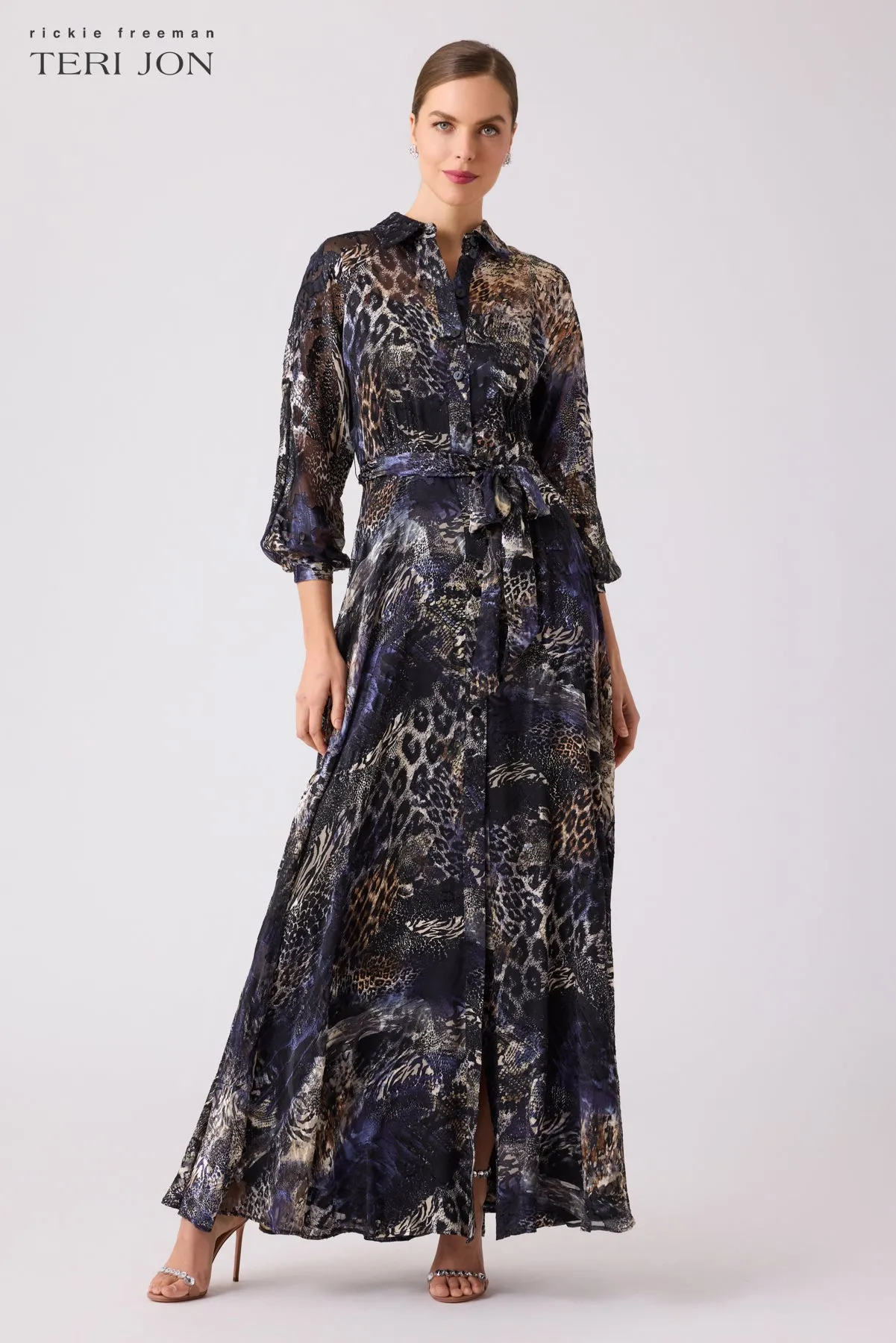 Abstract Animal Shirt Waist Gown