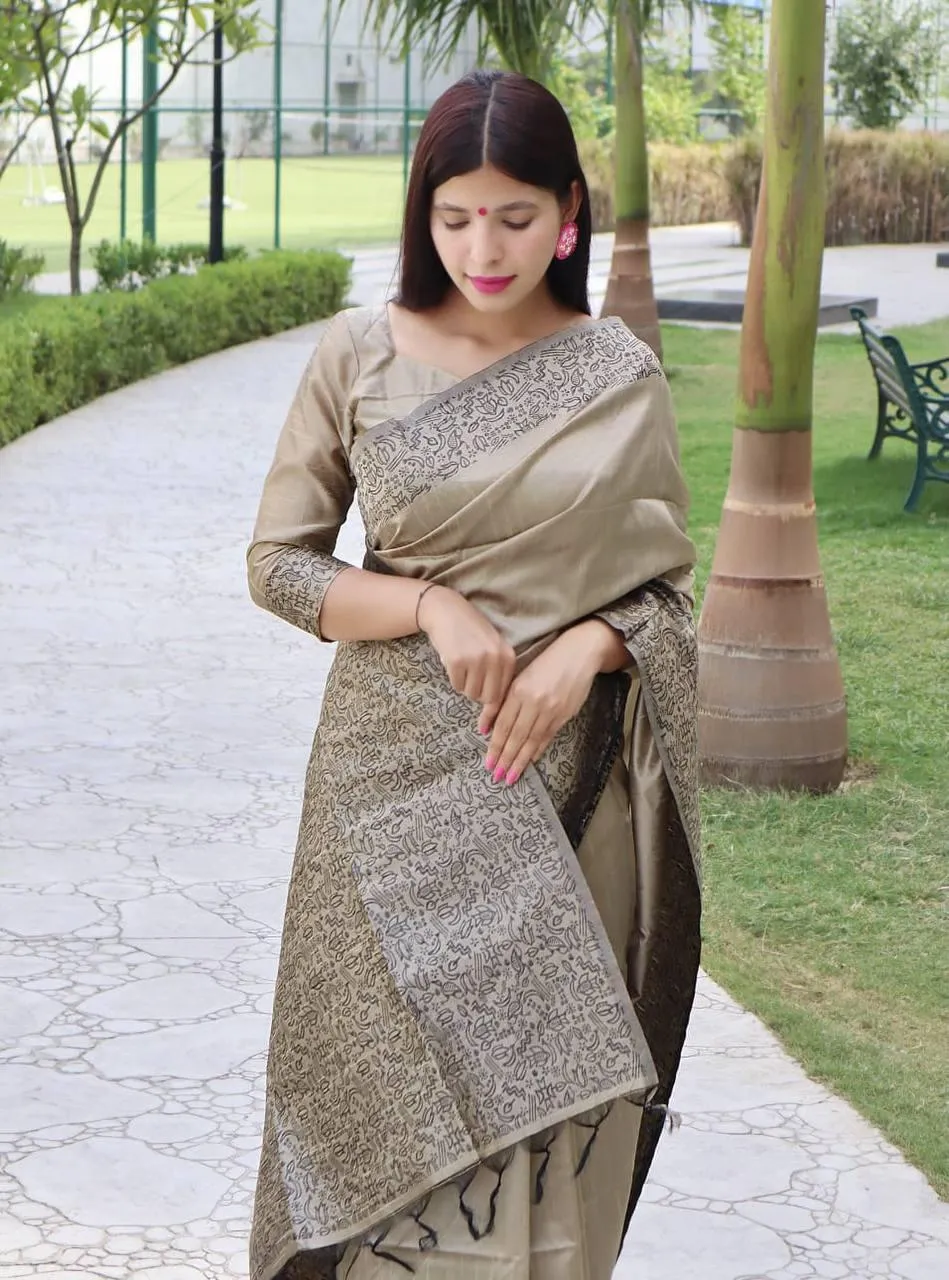 Beige Banglori Handloom Raw Silk  Saree