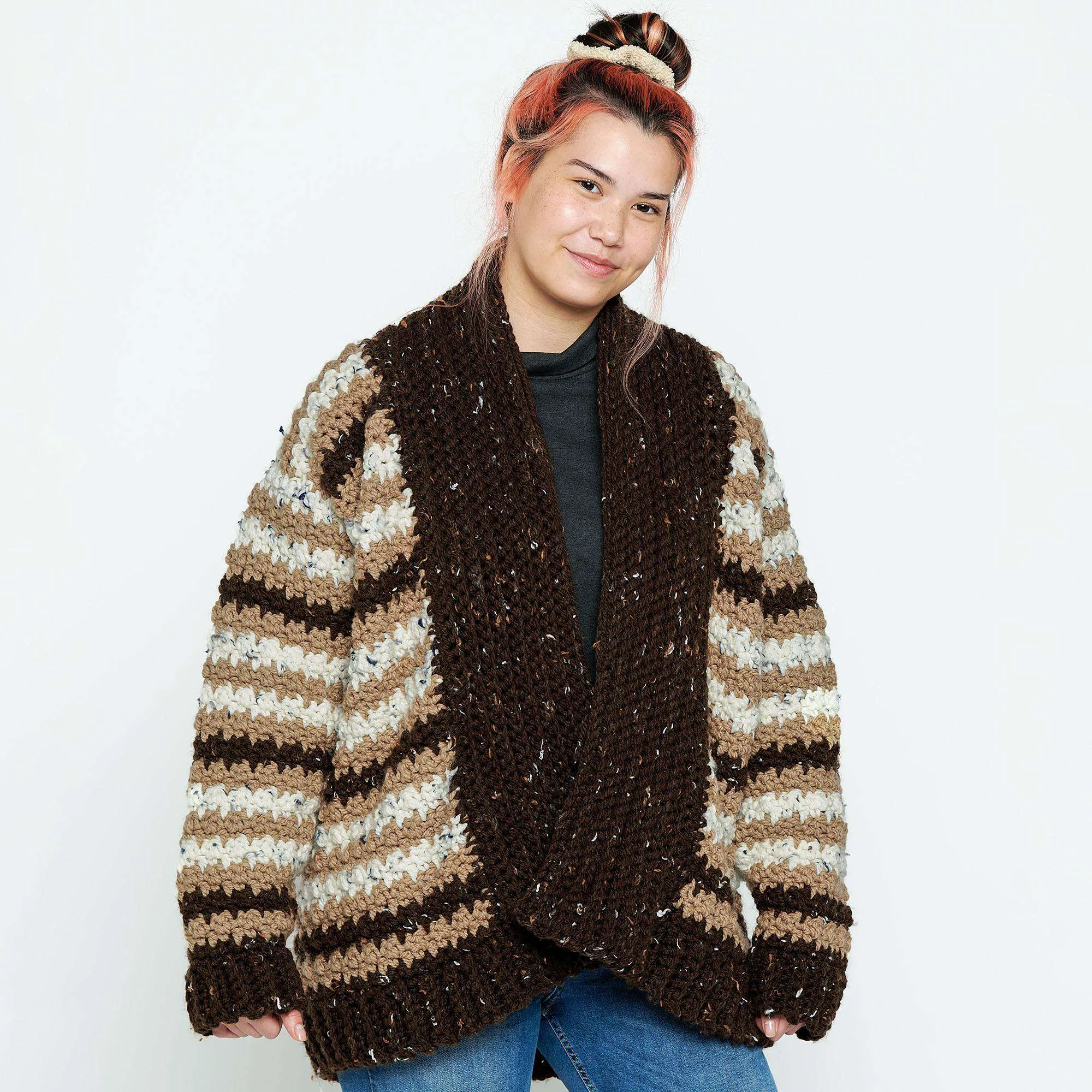 Bernat Let’S Stripe Crochet Cardigan