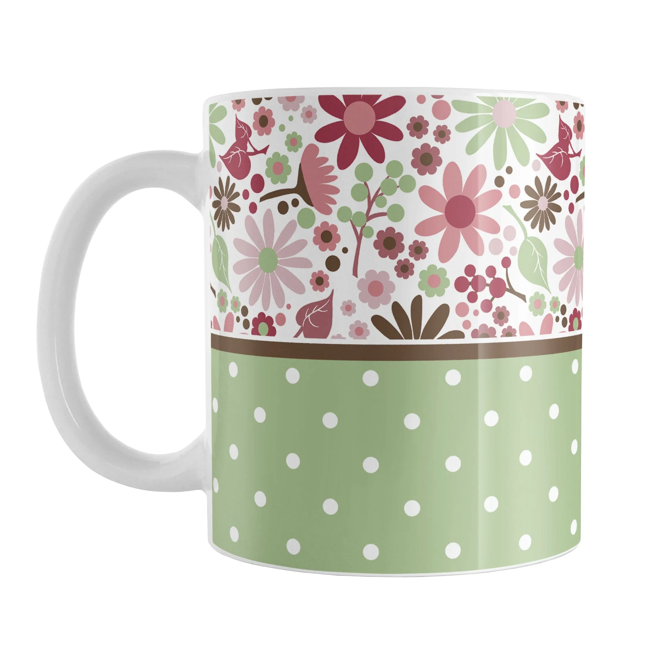 Berry Green Summer Flowers Polka Dot Mug