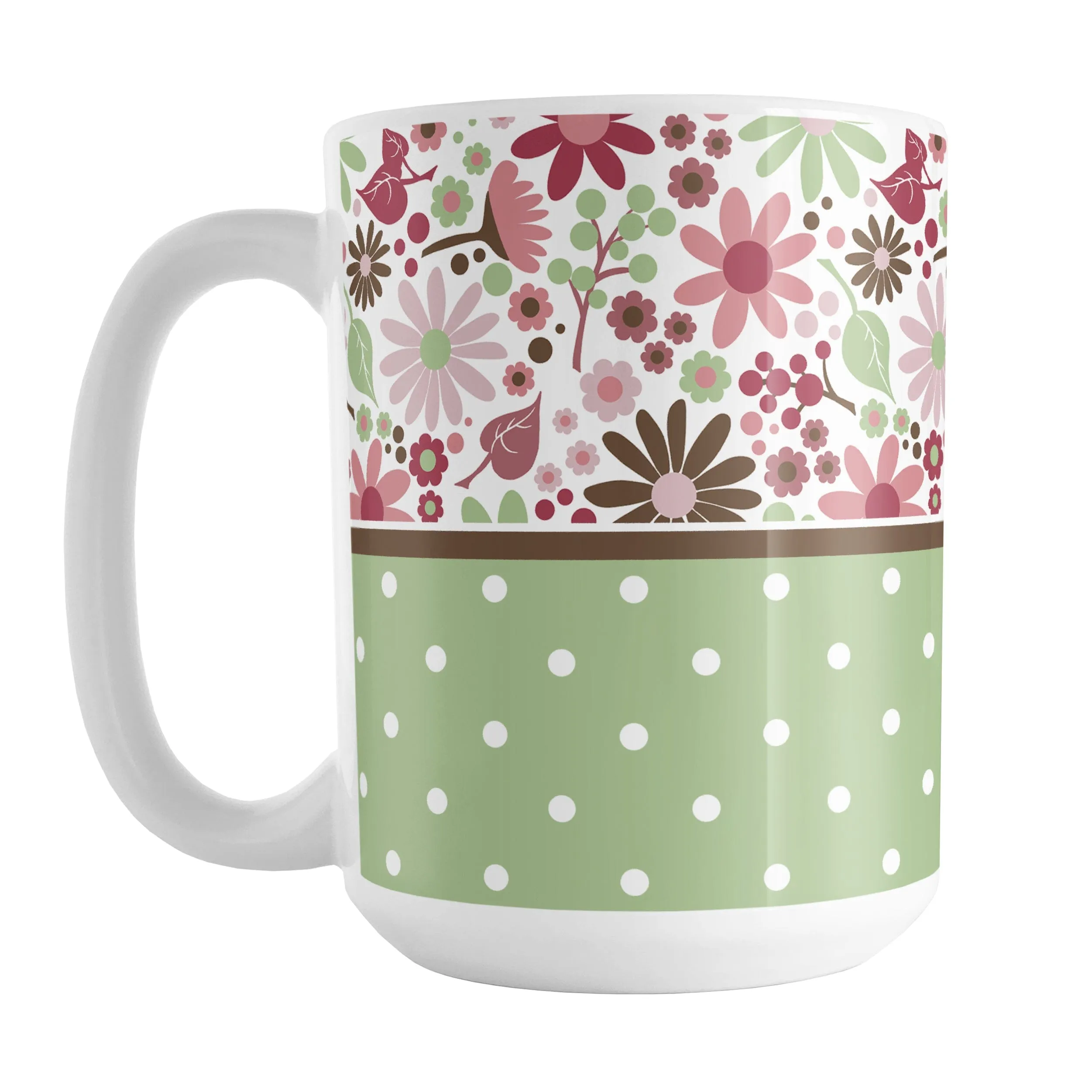 Berry Green Summer Flowers Polka Dot Mug