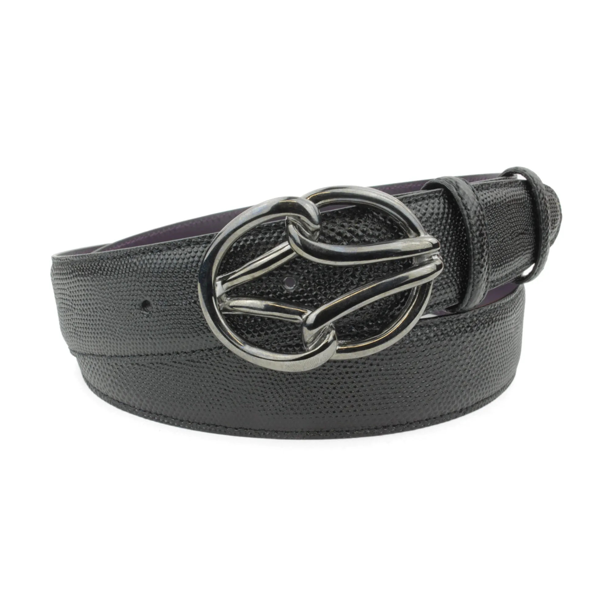 Black Carung Texture Gunmetal Tubular Reef Knot Belt