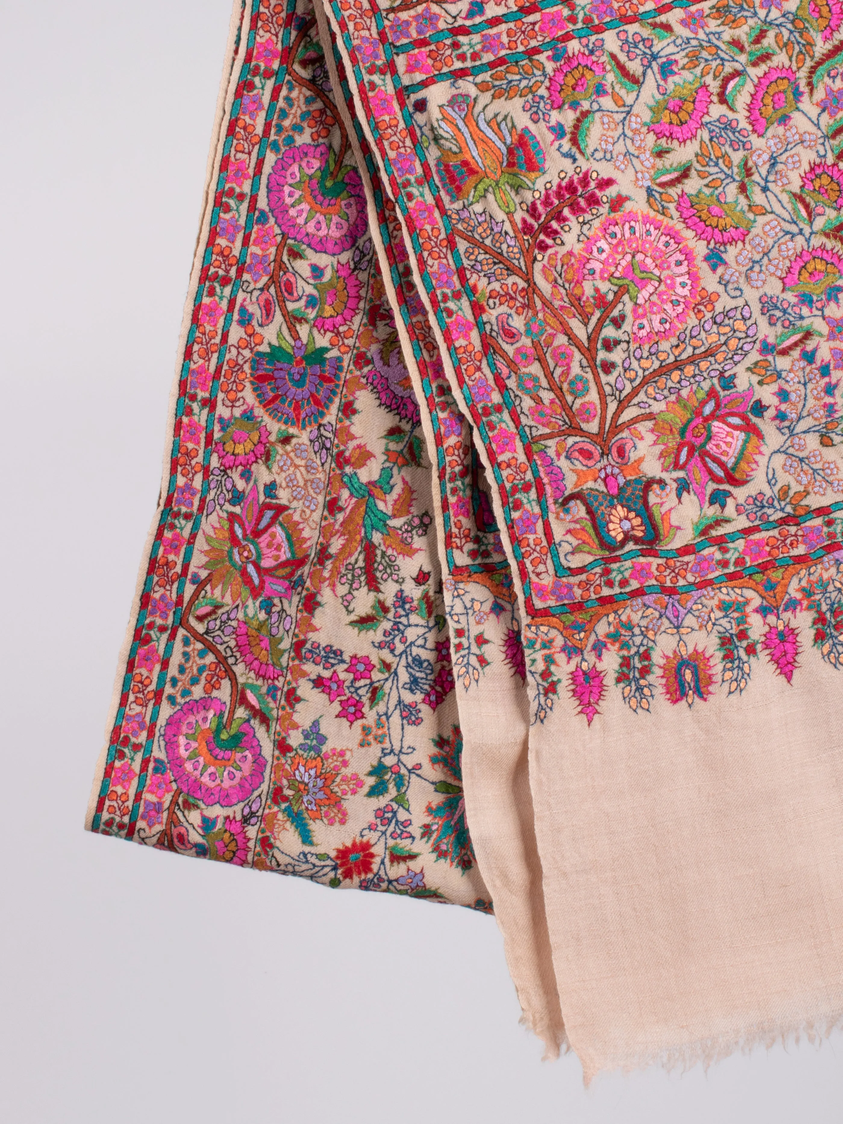 Bold Floral Mughal Motif Jamavar Pashmina Shawl Baby Pink