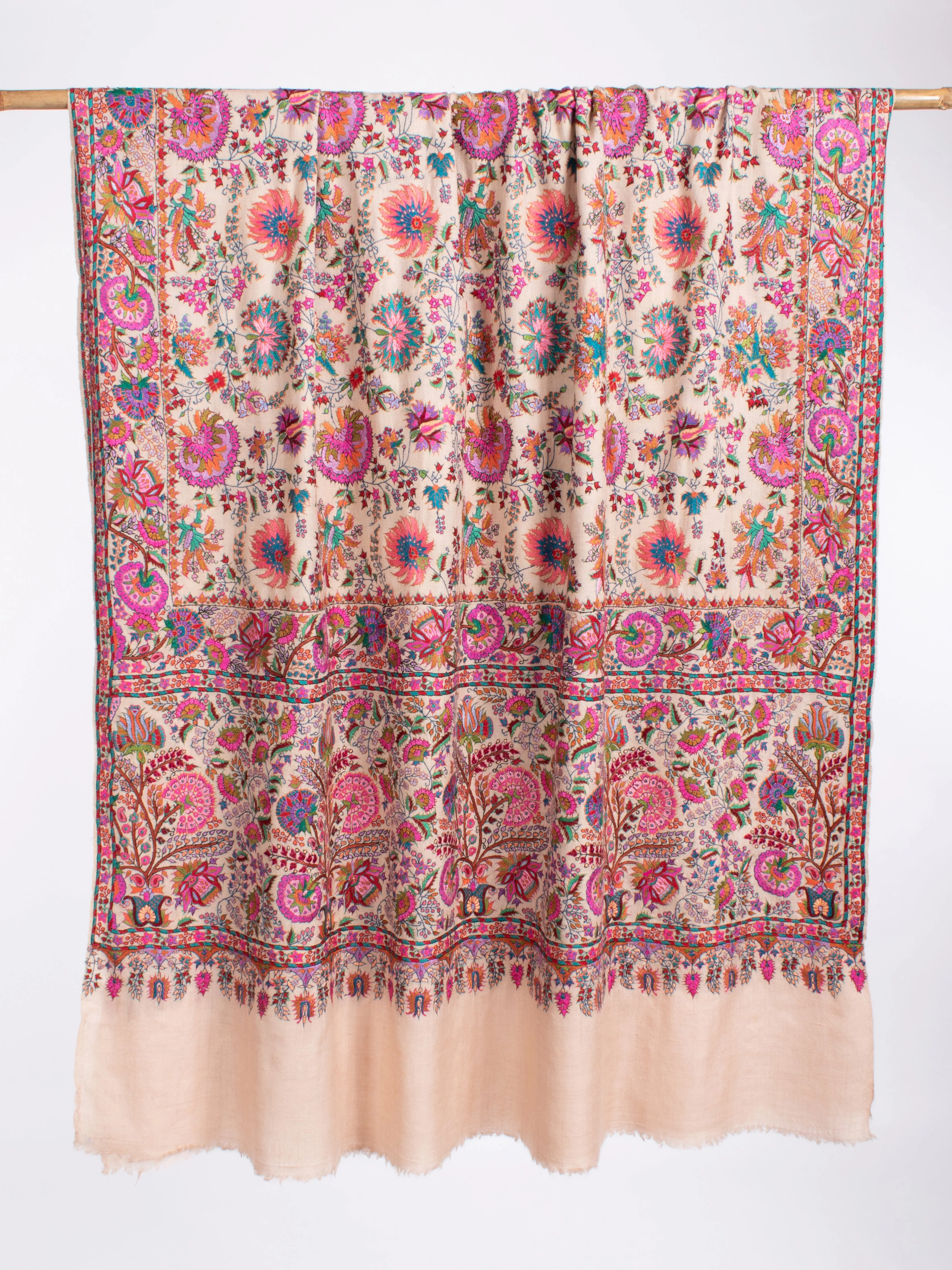 Bold Floral Mughal Motif Jamavar Pashmina Shawl Baby Pink