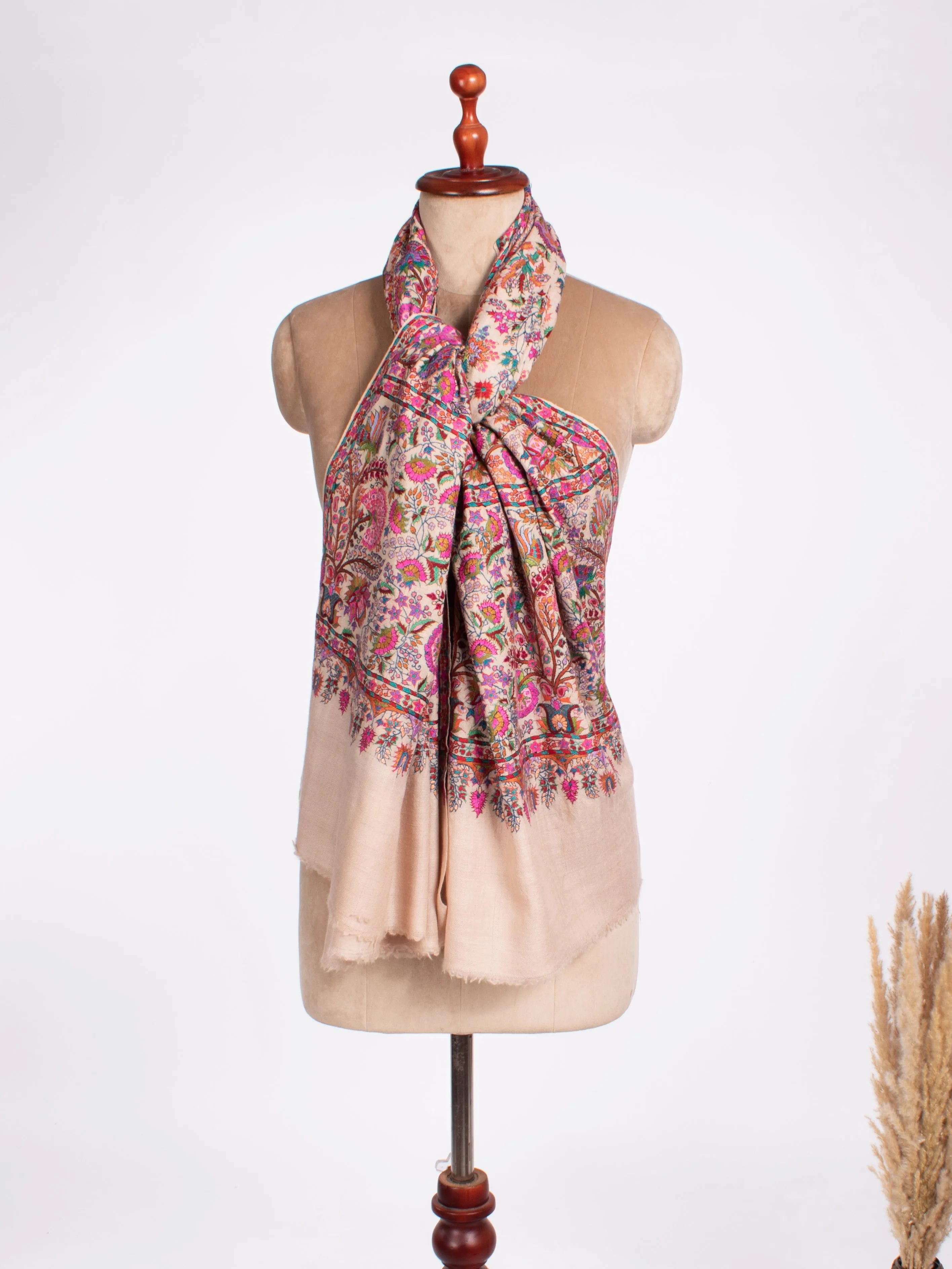 Bold Floral Mughal Motif Jamavar Pashmina Shawl Baby Pink