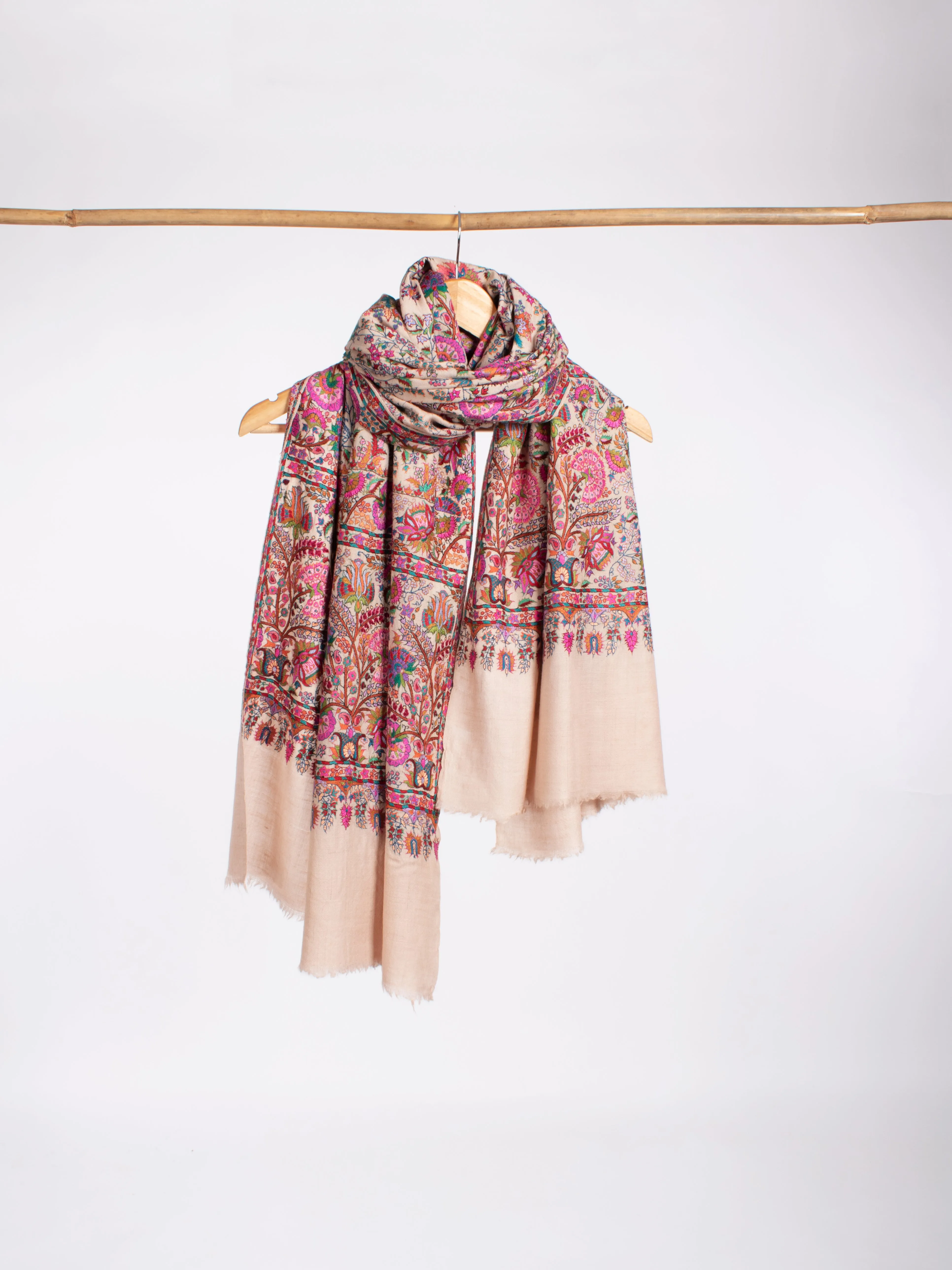 Bold Floral Mughal Motif Jamavar Pashmina Shawl Baby Pink