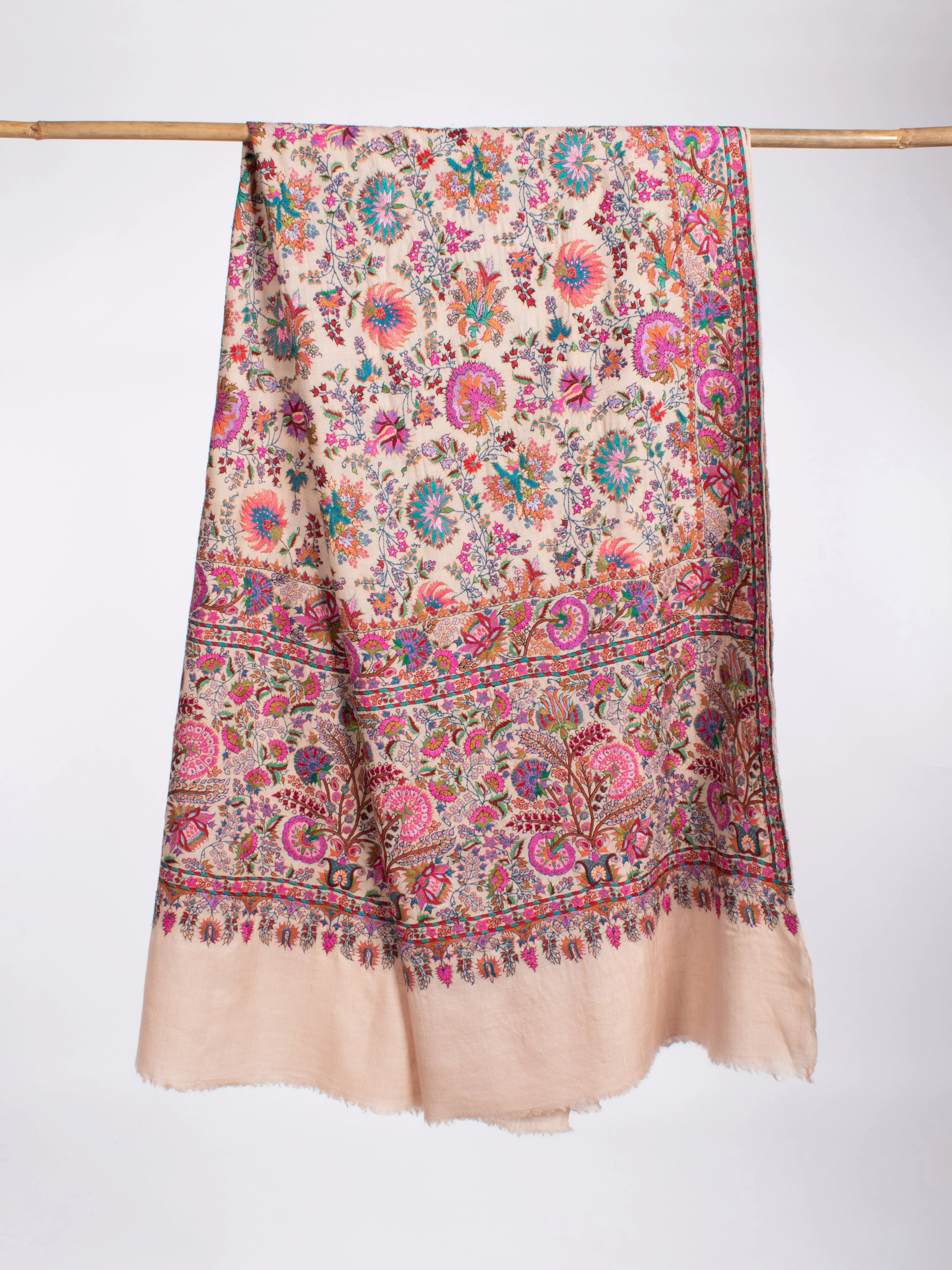 Bold Floral Mughal Motif Jamavar Pashmina Shawl Baby Pink