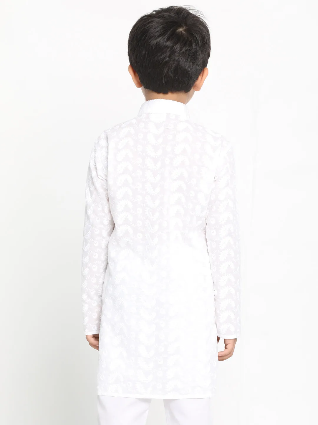 Boy's Chikankari White Kurta - Vastramay Boys