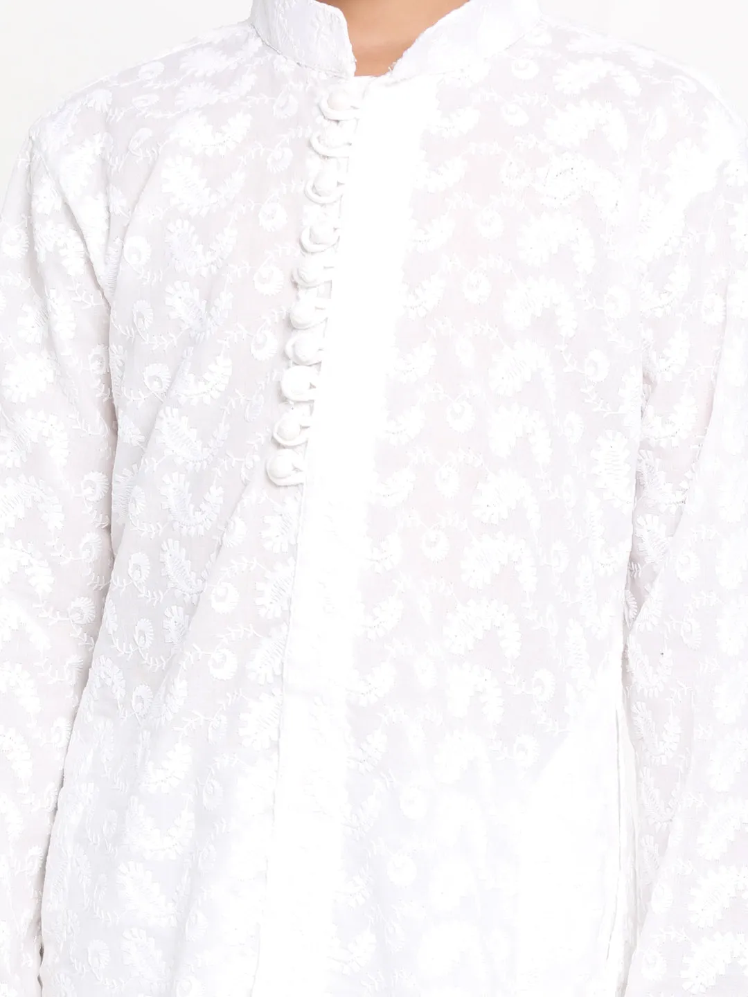 Boy's Chikankari White Kurta - Vastramay Boys