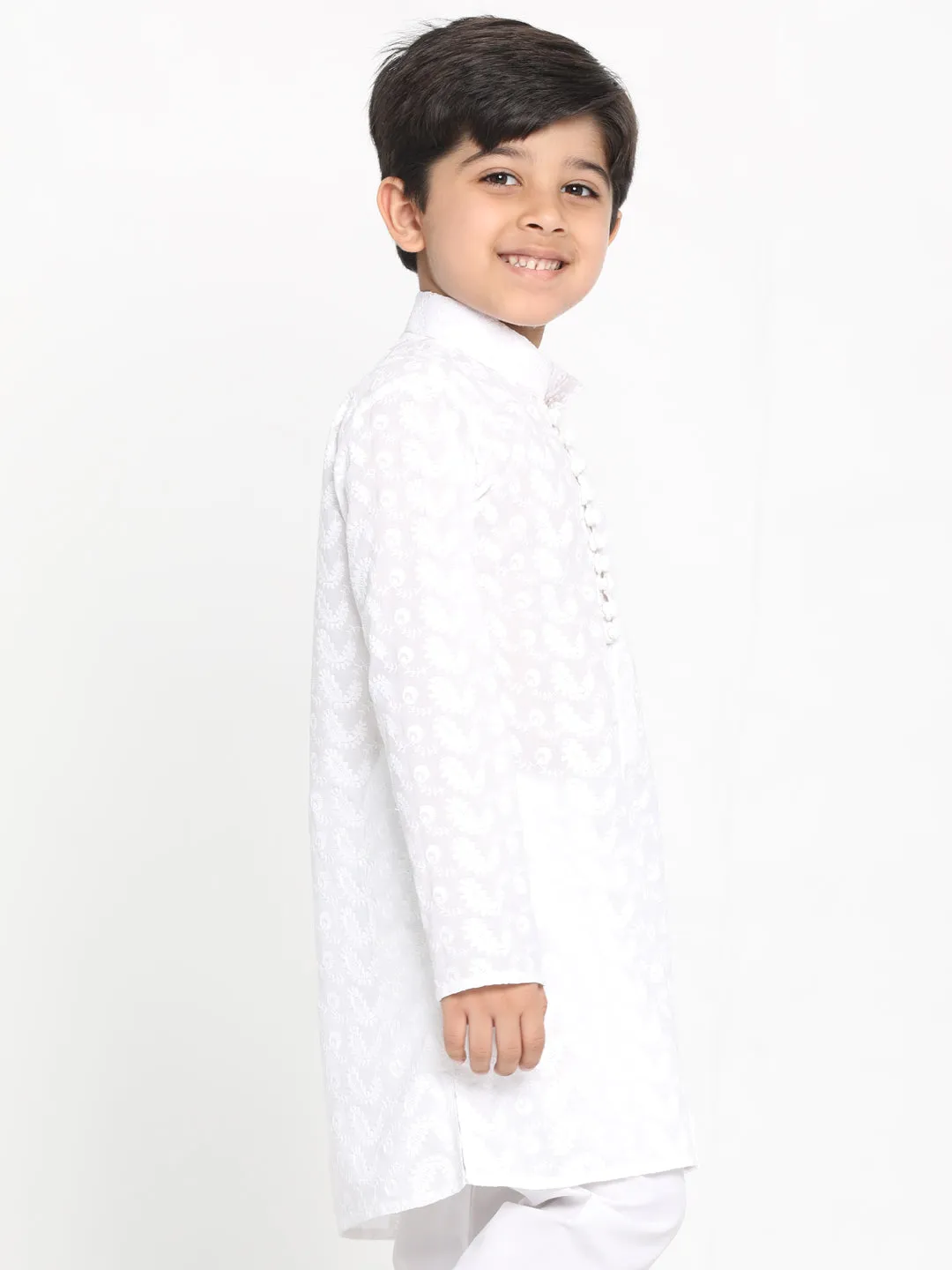 Boy's Chikankari White Kurta - Vastramay Boys