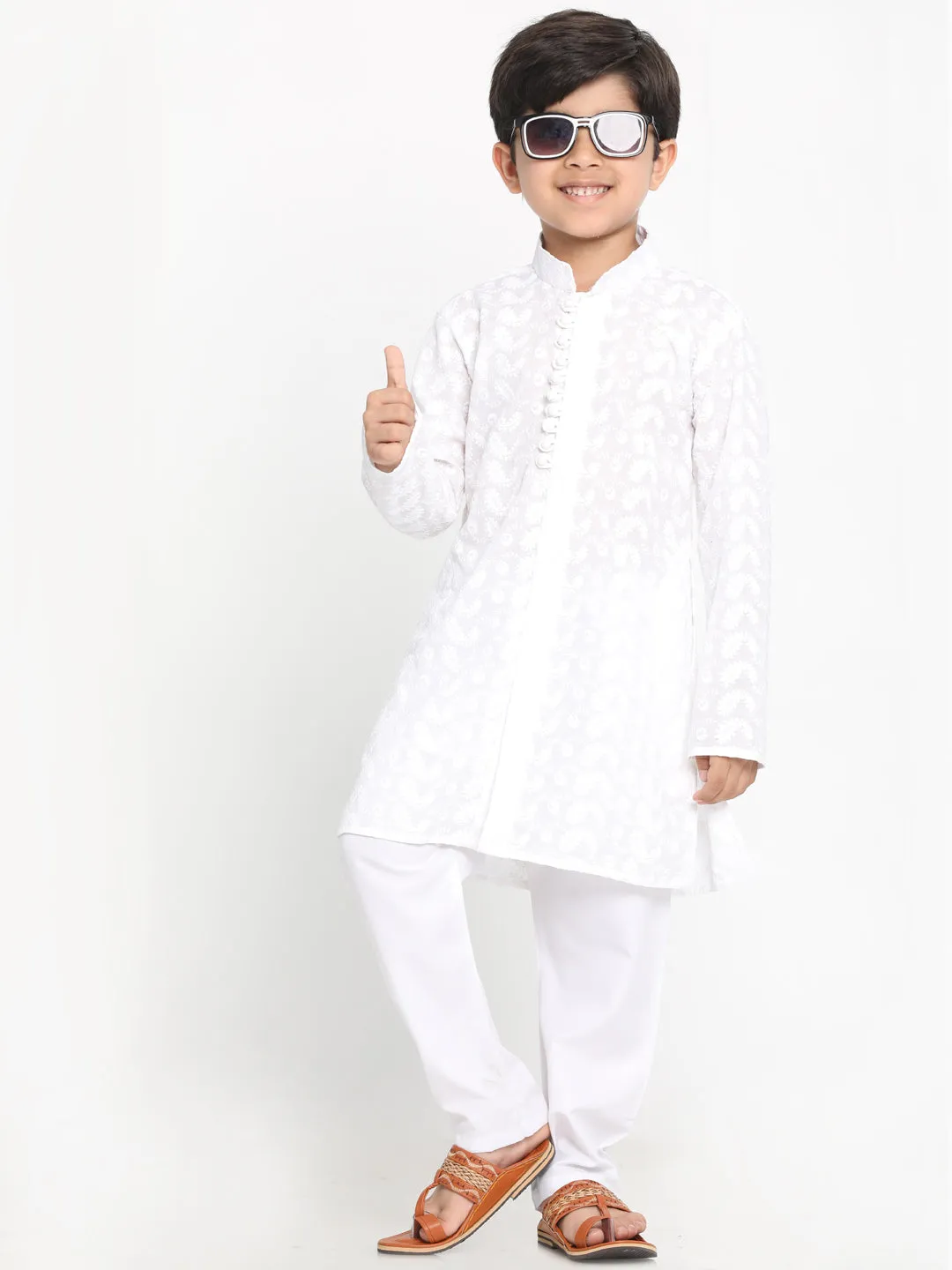 Boy's Chikankari White Kurta - Vastramay Boys