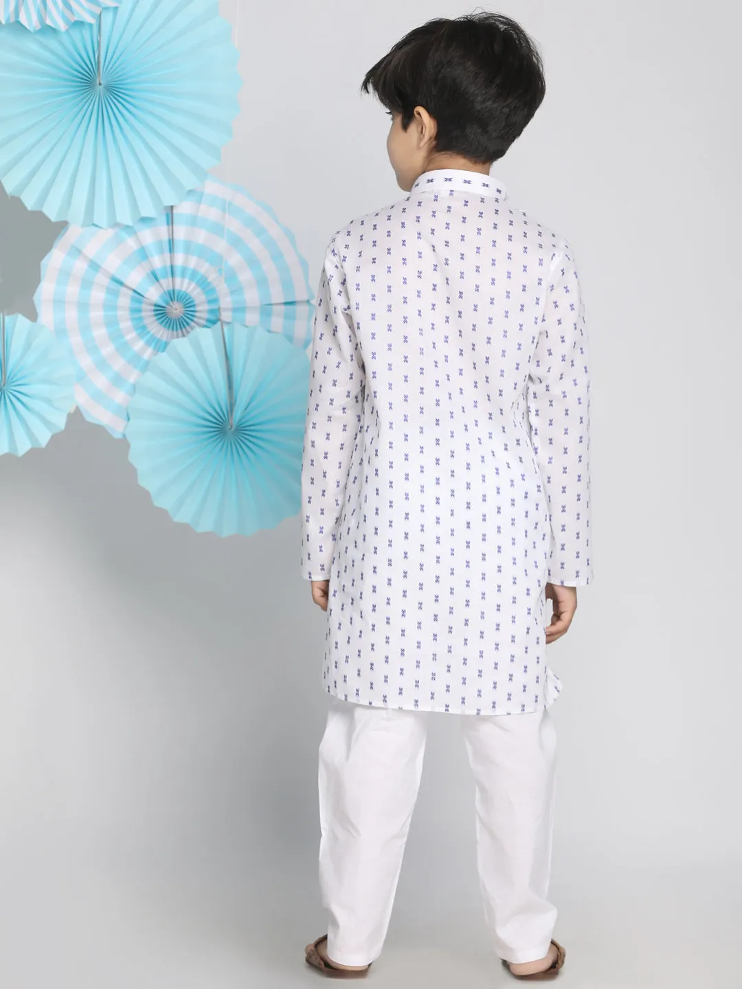 Boy's White And Blue Kurta Pyjama Set - Vastramay Boys