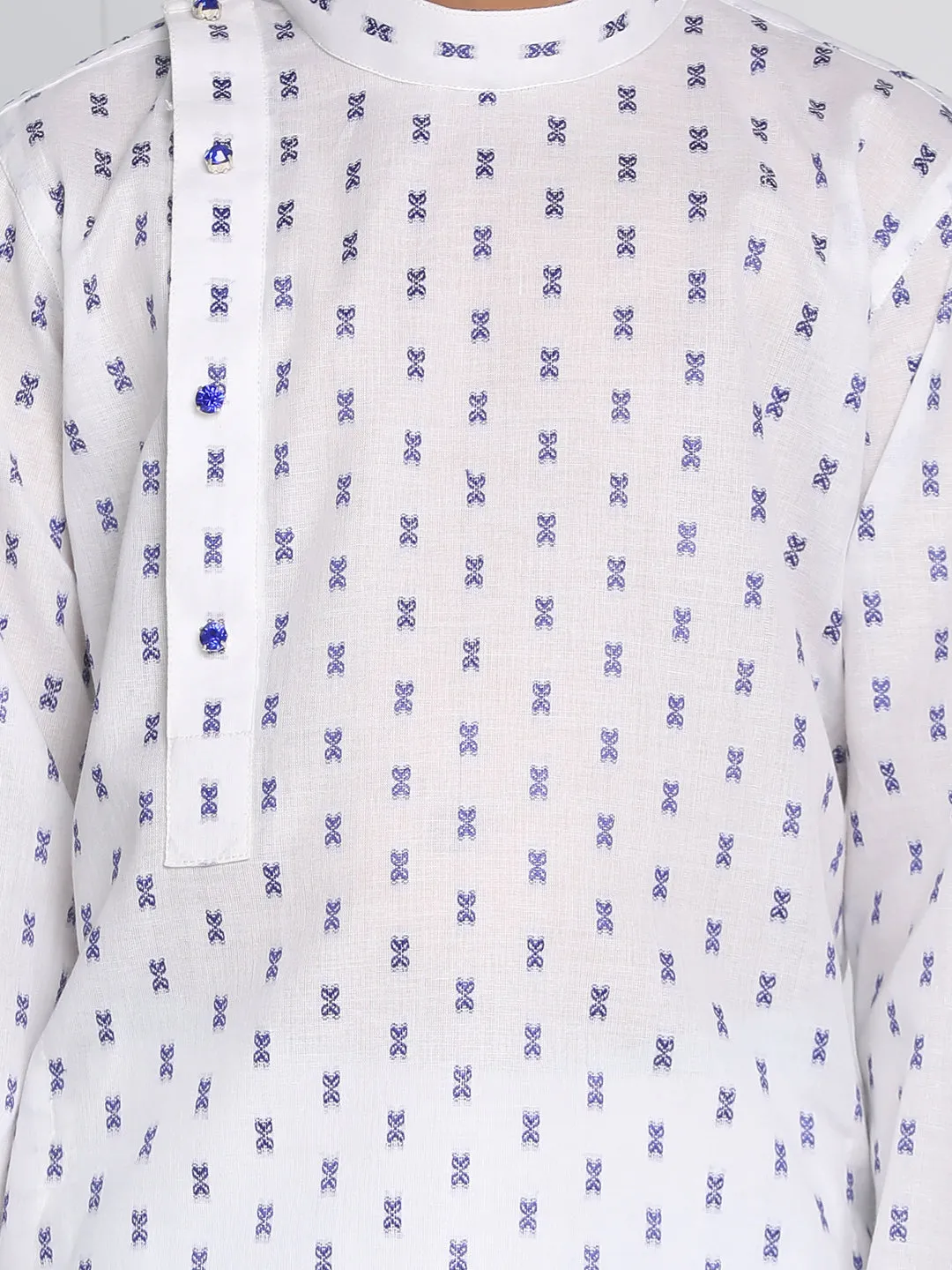 Boy's White And Blue Kurta Pyjama Set - Vastramay Boys