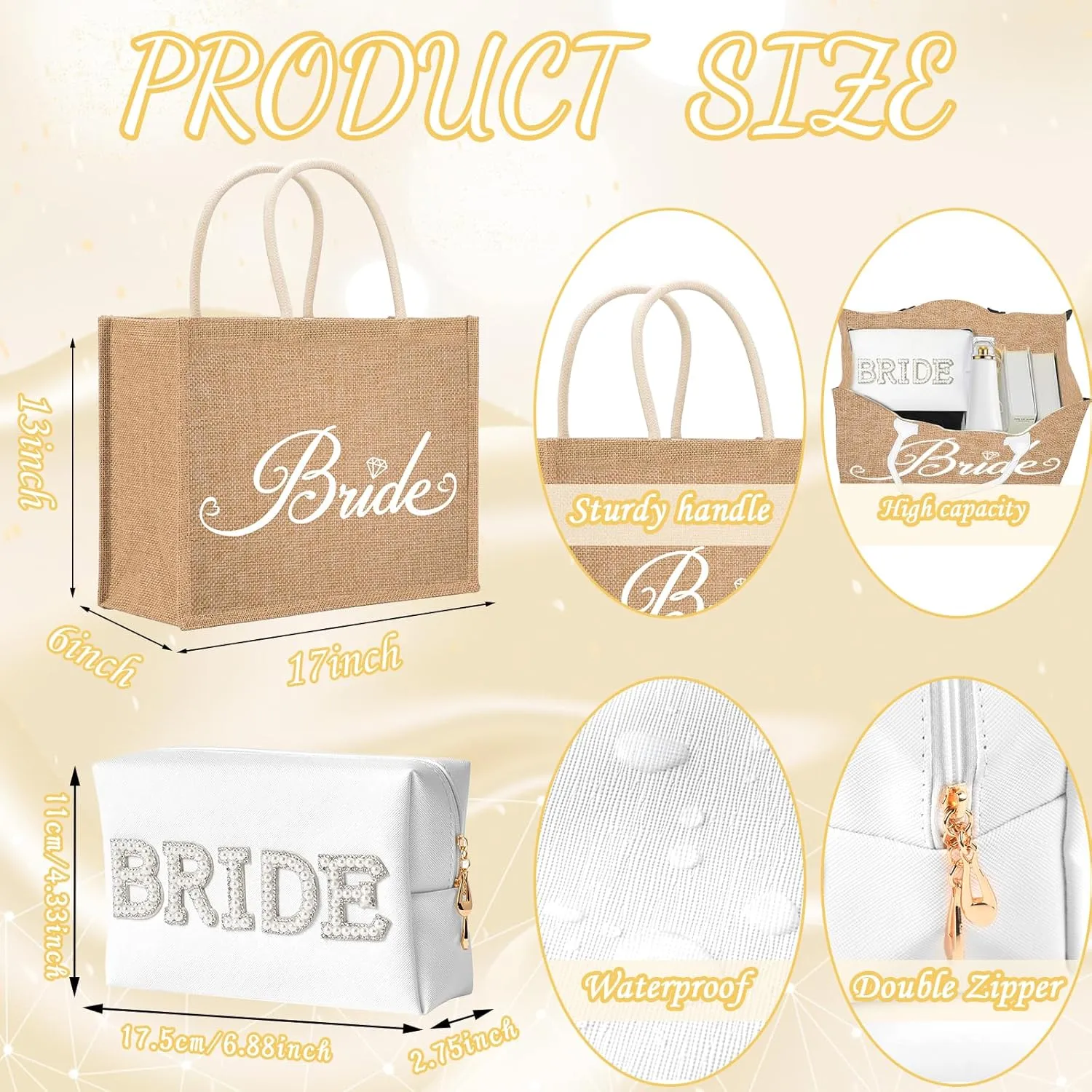 Bride to Be Gifts - Bridal Shower & Wedding Gifts - Bride Tote Bag, Slippers & Robe for Wedding Day