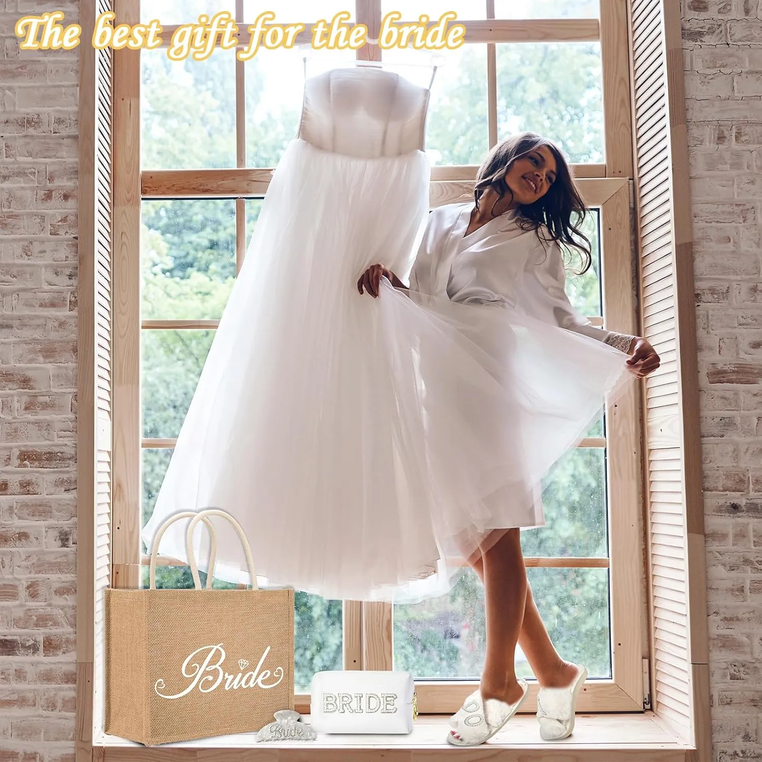 Bride to Be Gifts - Bridal Shower & Wedding Gifts - Bride Tote Bag, Slippers & Robe for Wedding Day