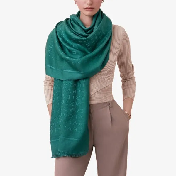 Bvlgari Lettere Maxi wool and silk stole, green