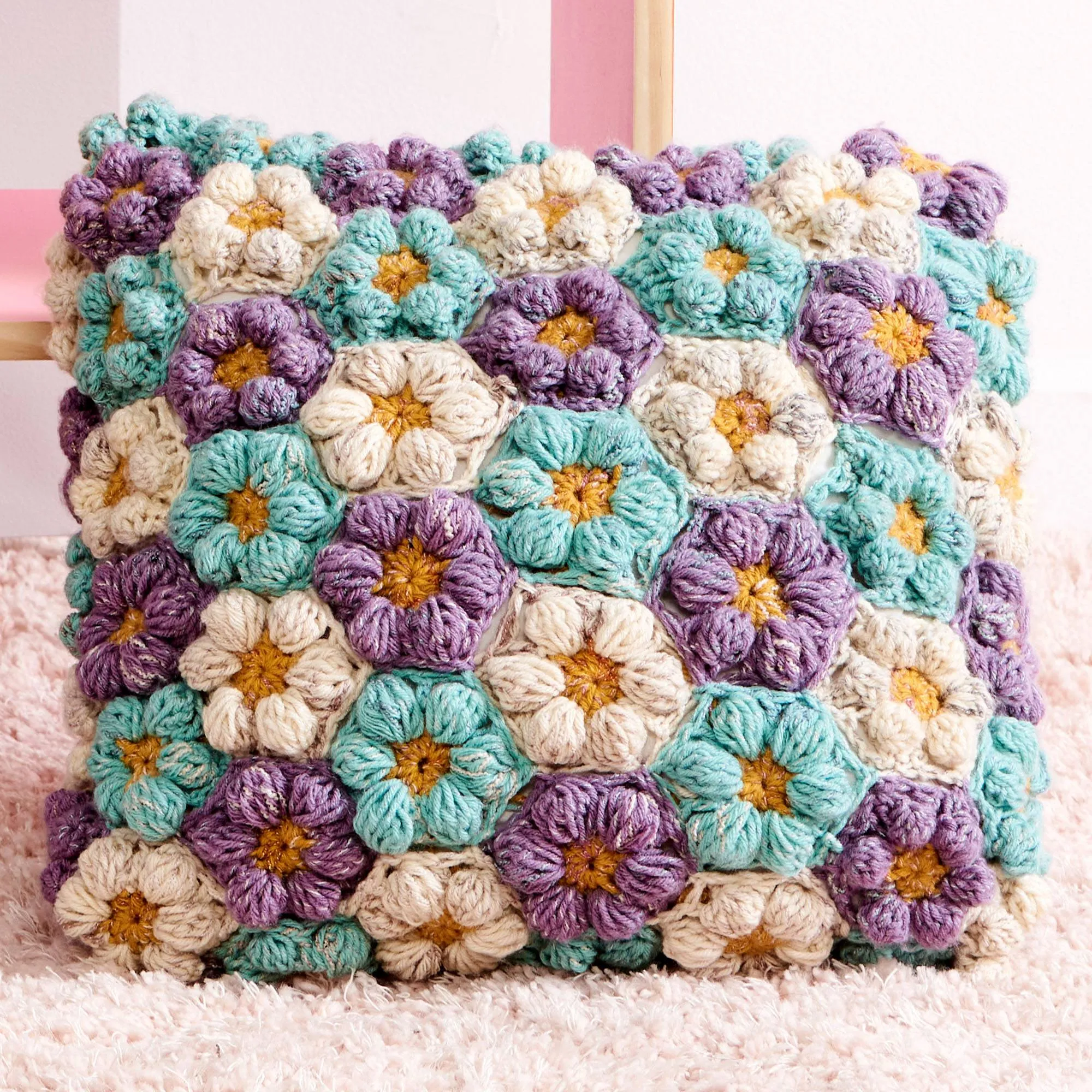 Caron Crochet Puffy Petals Pillow