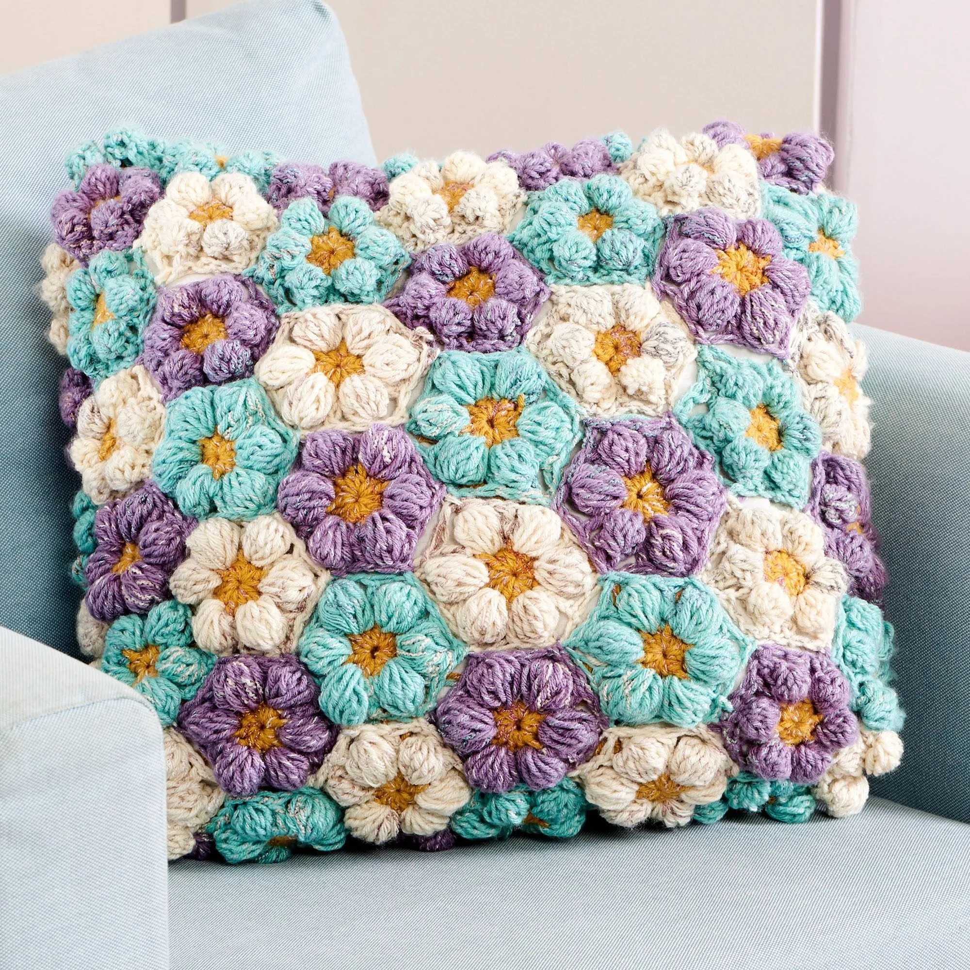 Caron Crochet Puffy Petals Pillow