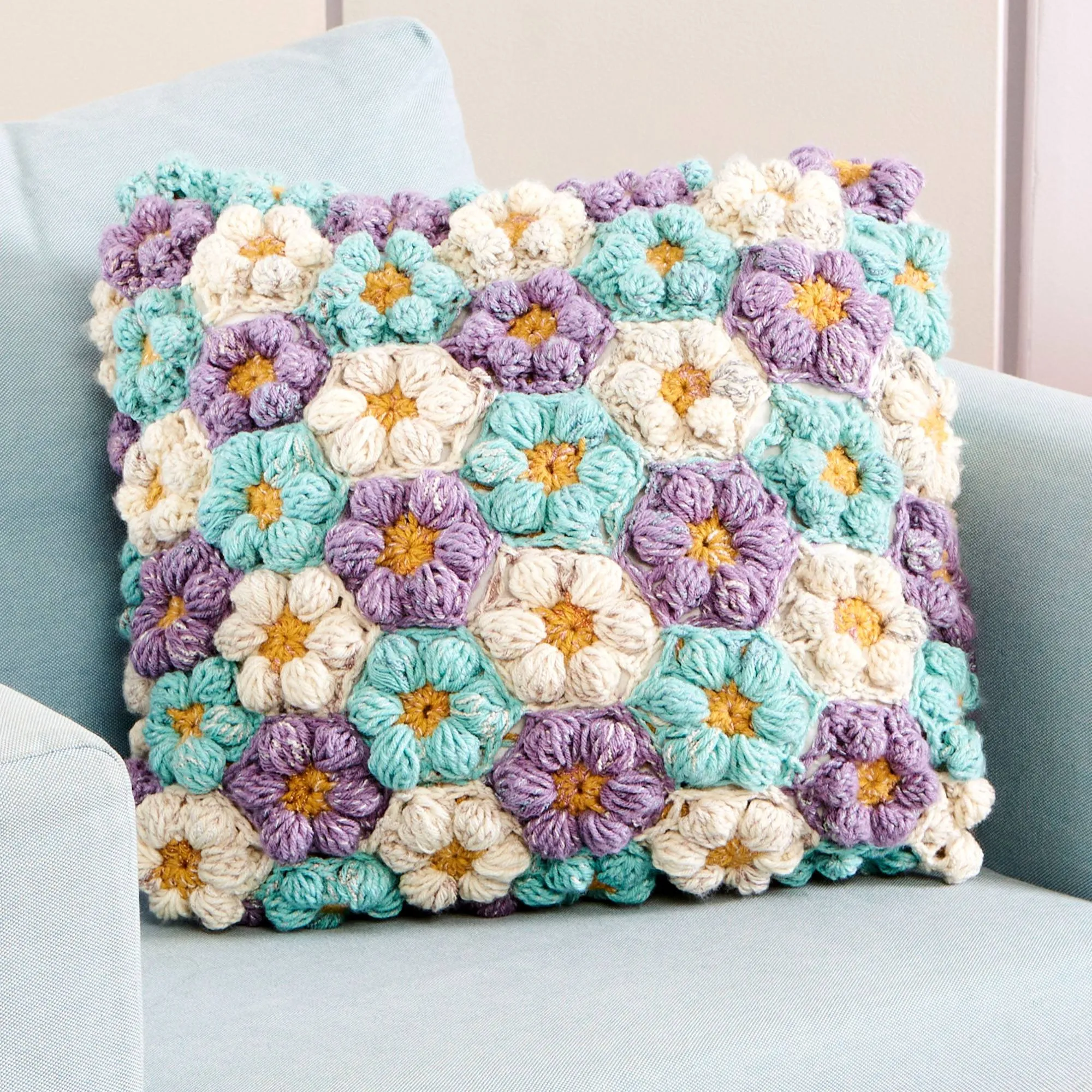 Caron Crochet Puffy Petals Pillow