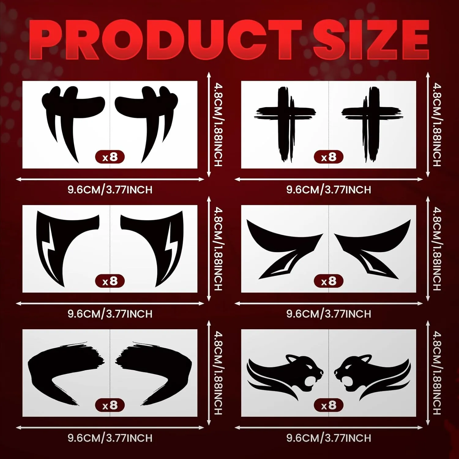 Cerlaza Baseball Accessories, 48 Pairs Eye Black Stickers Smudgeproof, Individually Wrapped Eye Black Tattoos for Football Soccer, Game Day Party Sports Eyeblack