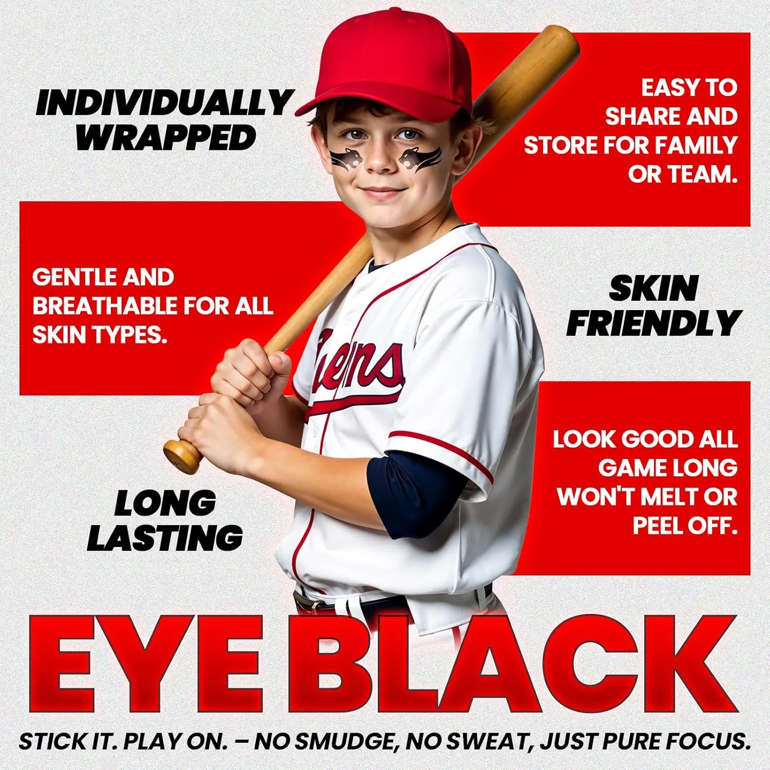 Cerlaza Baseball Accessories, 48 Pairs Eye Black Stickers Smudgeproof, Individually Wrapped Eye Black Tattoos for Football Soccer, Game Day Party Sports Eyeblack