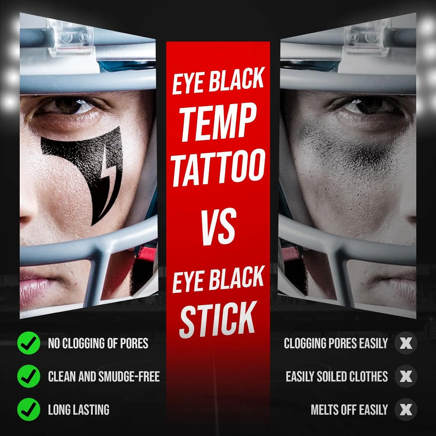 Cerlaza Baseball Accessories, 48 Pairs Eye Black Stickers Smudgeproof, Individually Wrapped Eye Black Tattoos for Football Soccer, Game Day Party Sports Eyeblack