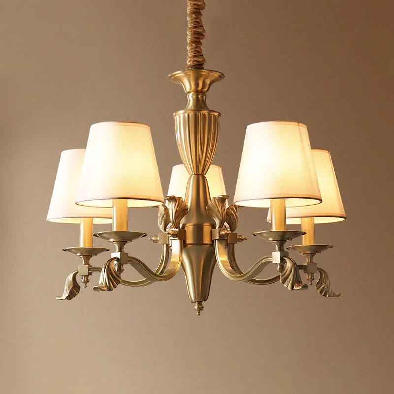 Contemporary Brass Chandelier Pendant Light with Empire Shade for Living Room