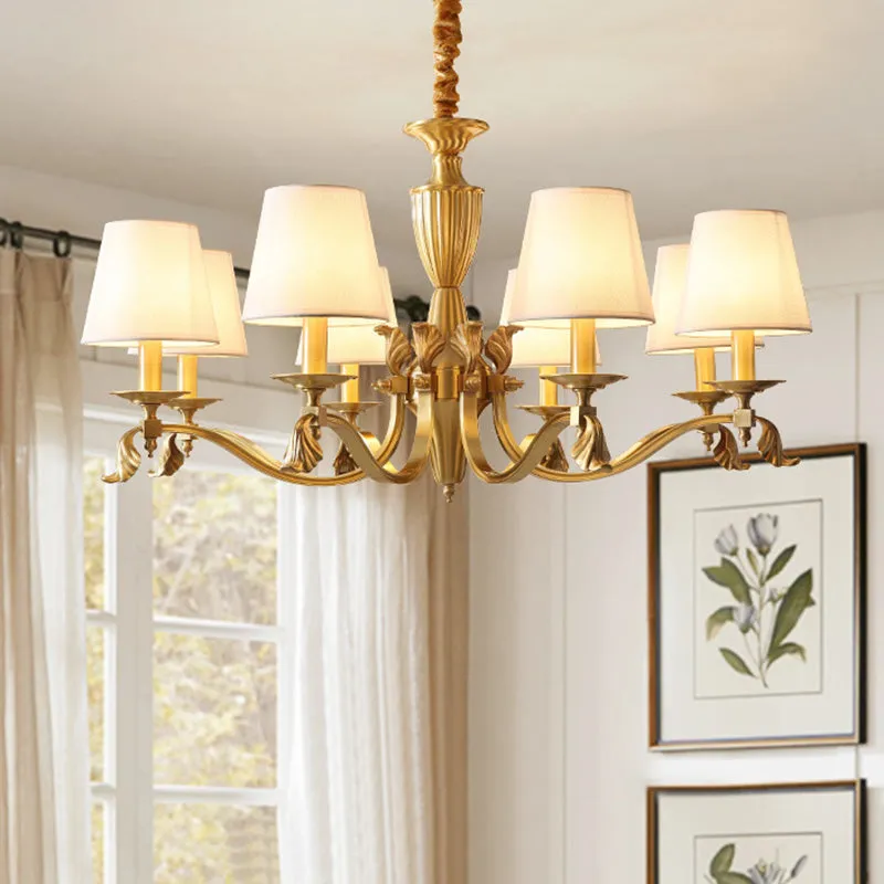 Contemporary Brass Chandelier Pendant Light with Empire Shade for Living Room