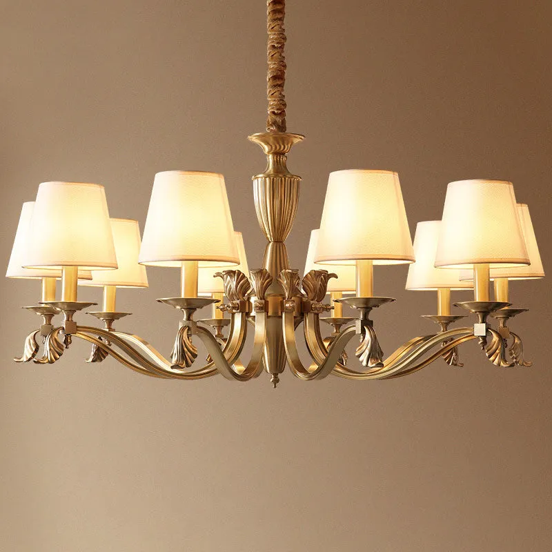 Contemporary Brass Chandelier Pendant Light with Empire Shade for Living Room