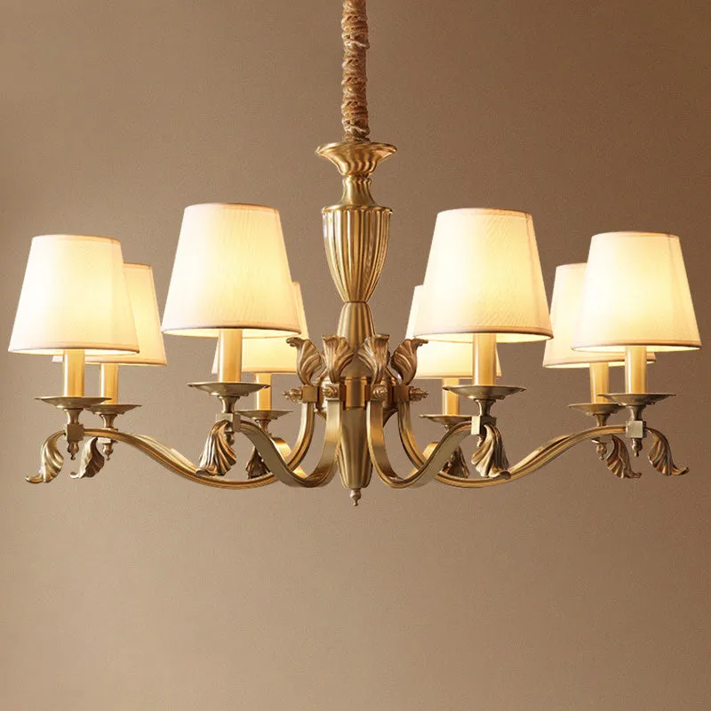 Contemporary Brass Chandelier Pendant Light with Empire Shade for Living Room