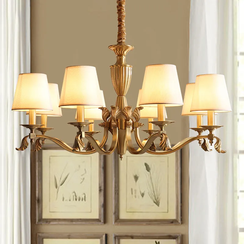 Contemporary Brass Chandelier Pendant Light with Empire Shade for Living Room