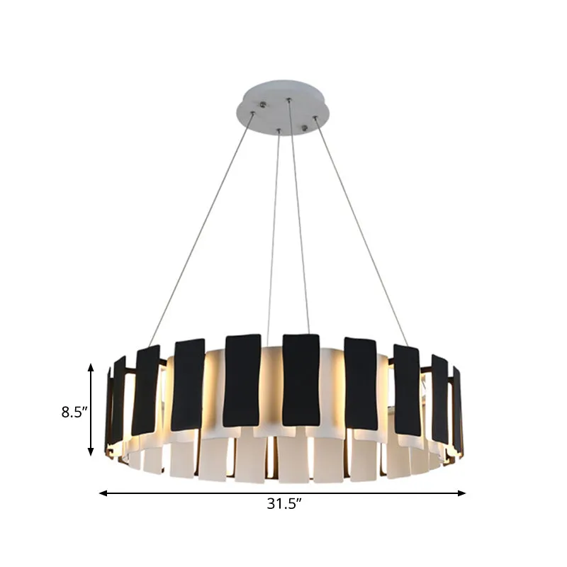 Contemporary LED Metal Drum Chandelier Lamp - Black Rectangle Panel Design