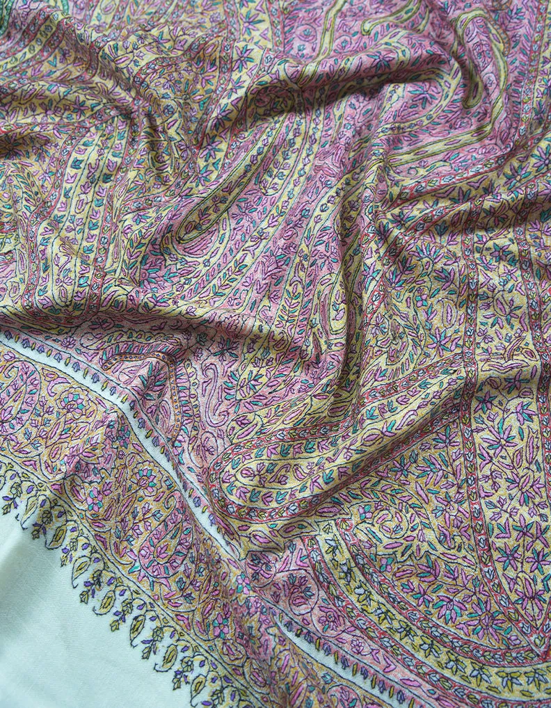 creamy-white jamma embroidery pashmina shawl 8895