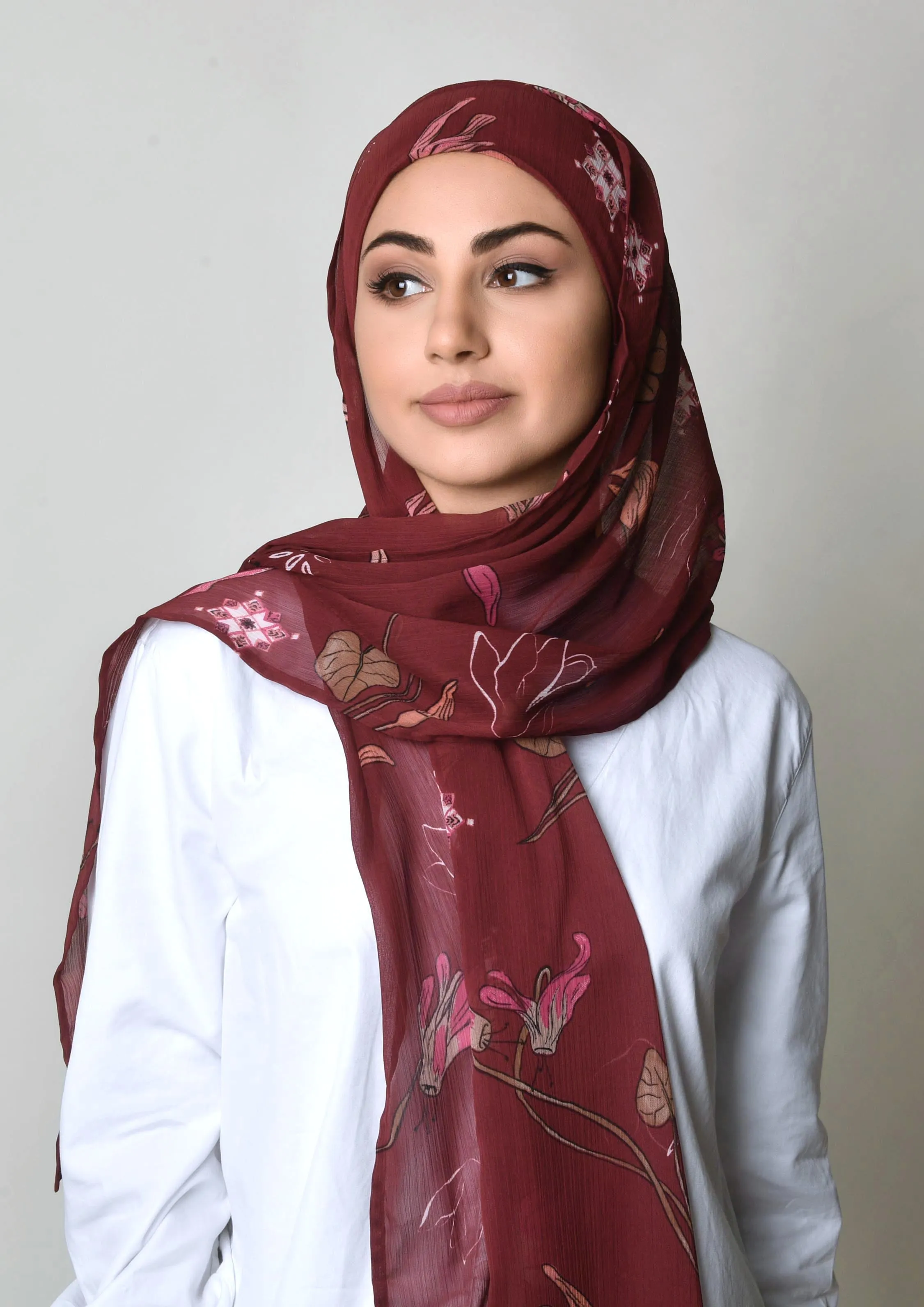 Cyclamen Pinks- Cap Shawl- Crinkled Chiffon