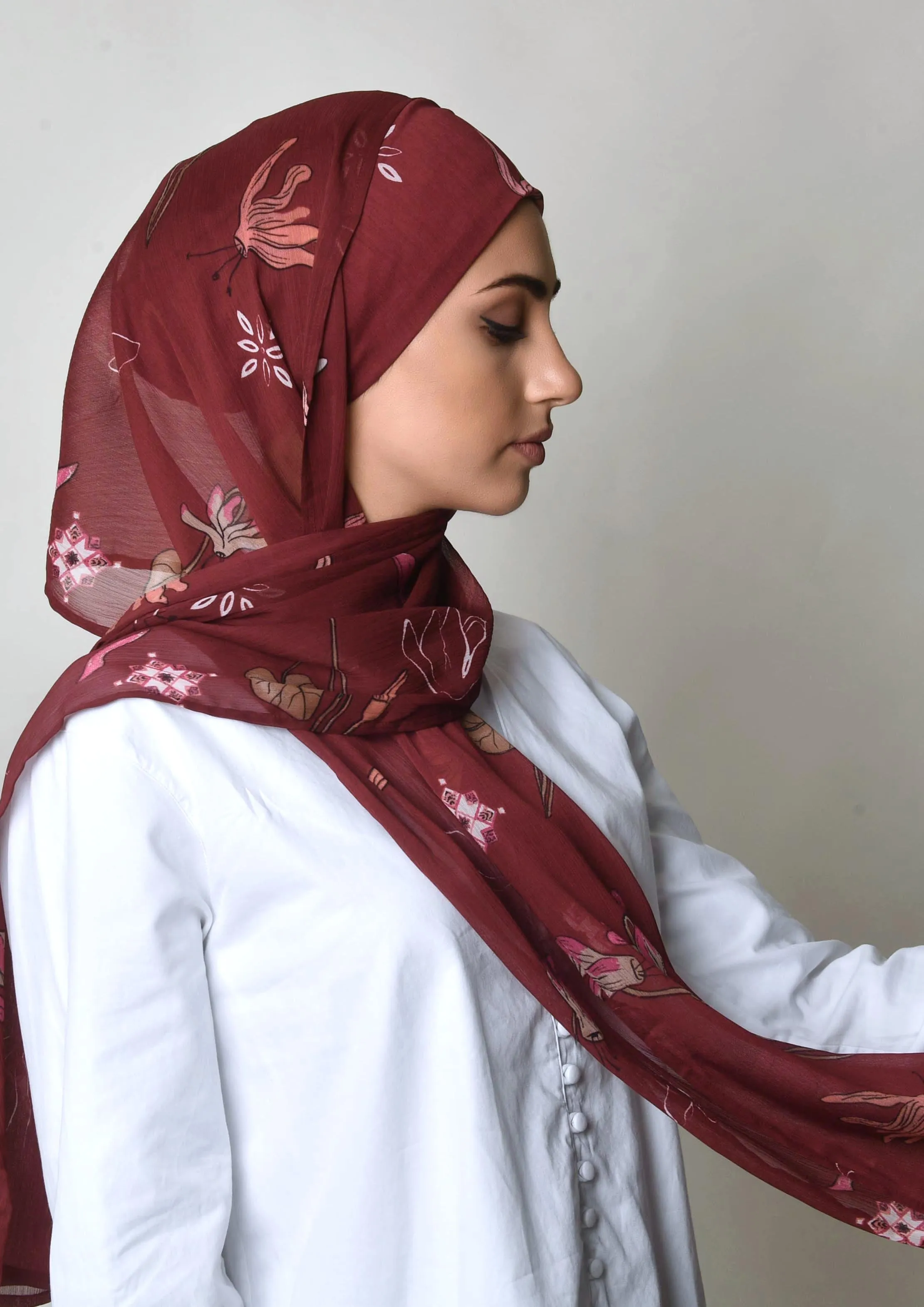 Cyclamen Pinks- Cap Shawl- Crinkled Chiffon