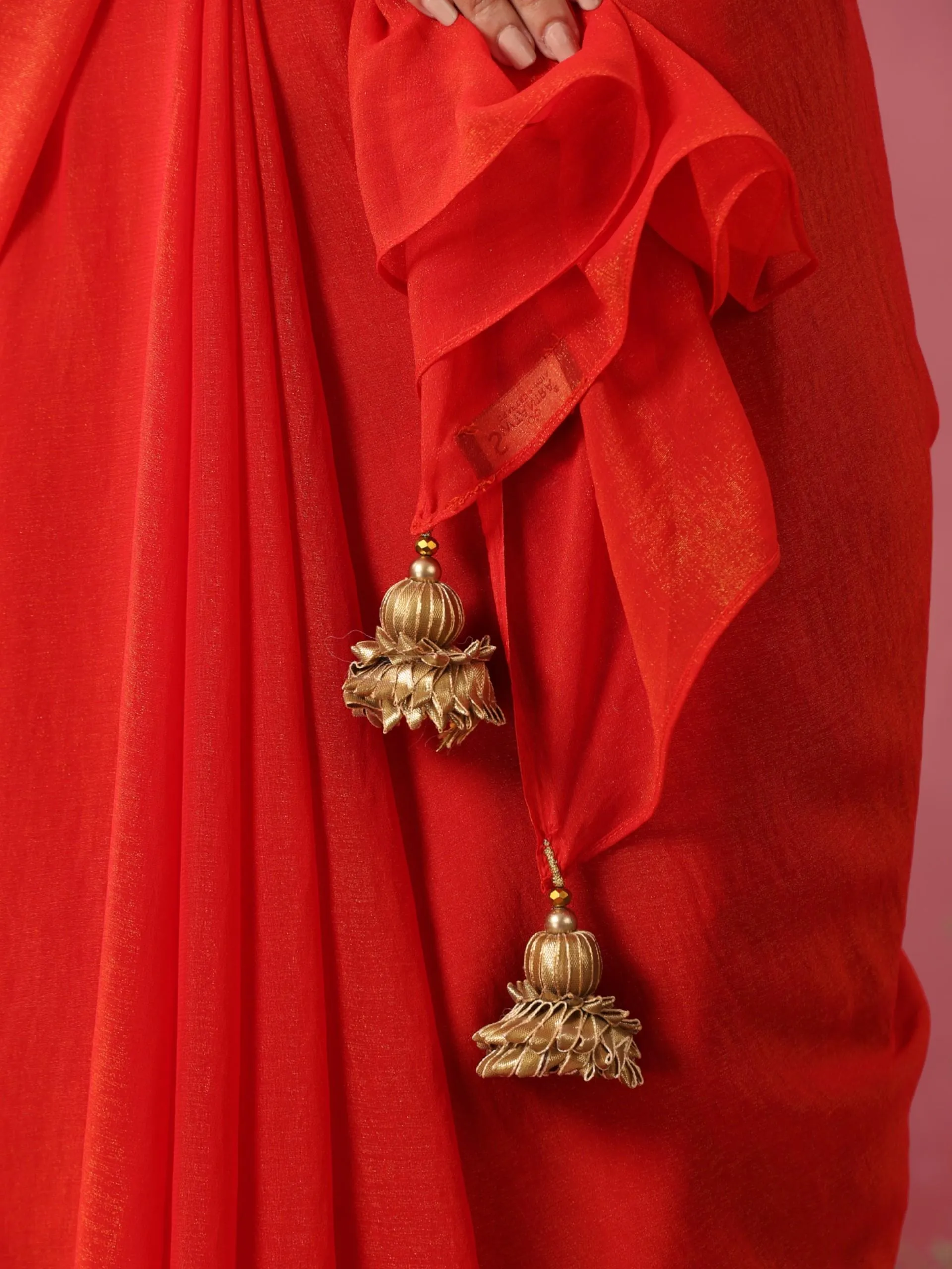 Duperstar Red Zari Chiffon Saree