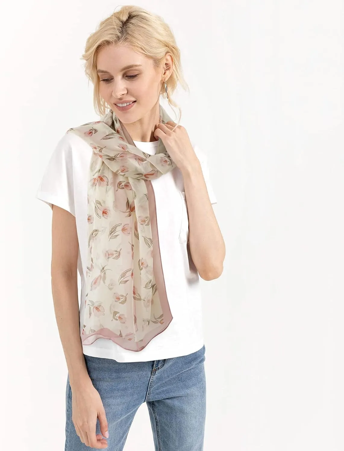 E-Clover Women Soft Floral Print Shawl Chiffon Sheer Scarf