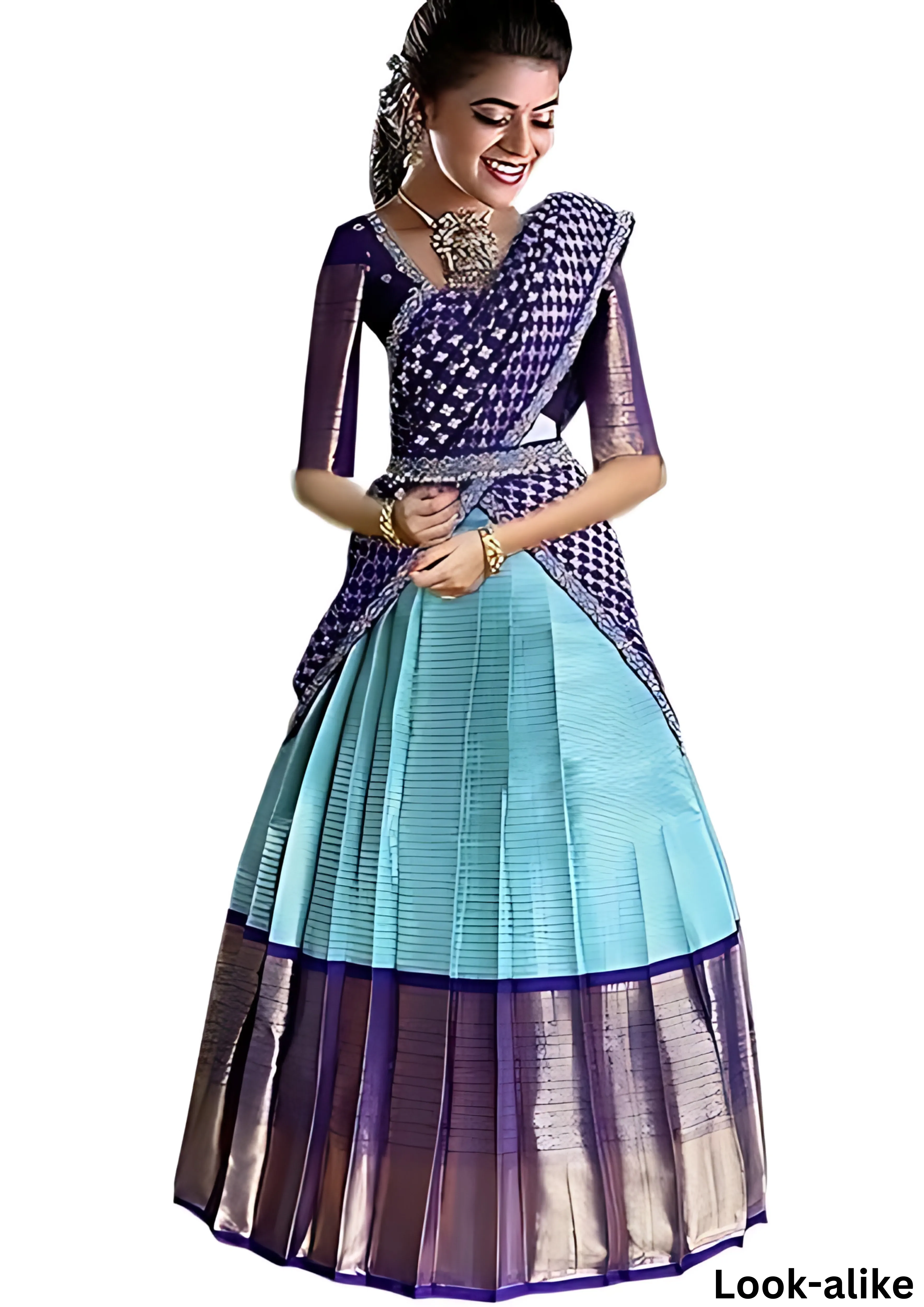 Elegant Blue Color Pure Banarasi Silk Half Saree Lehenga With Blouse