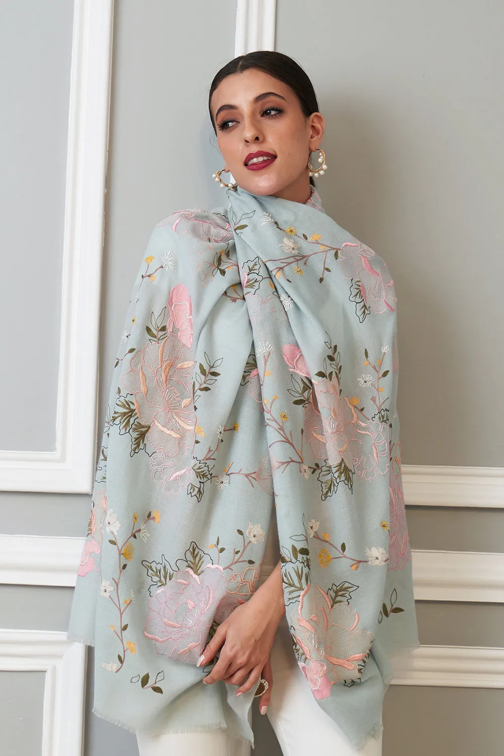 Eternal Blossom | Embroidered Pure Cashmere Stole