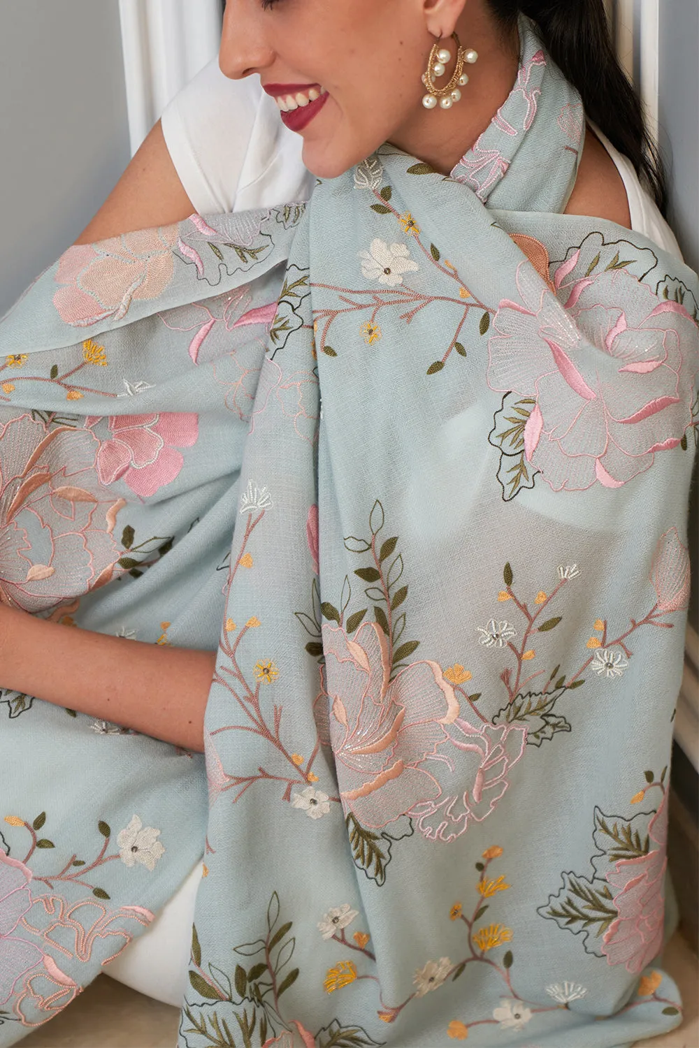 Eternal Blossom | Embroidered Pure Cashmere Stole