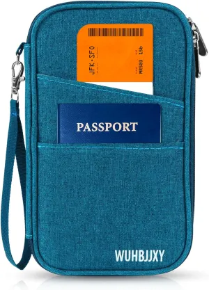 Family Passport HolderRfid Women Travel Wallets, Waterproof Men Passport bags Travel Document Organizer (Dark Blue)
