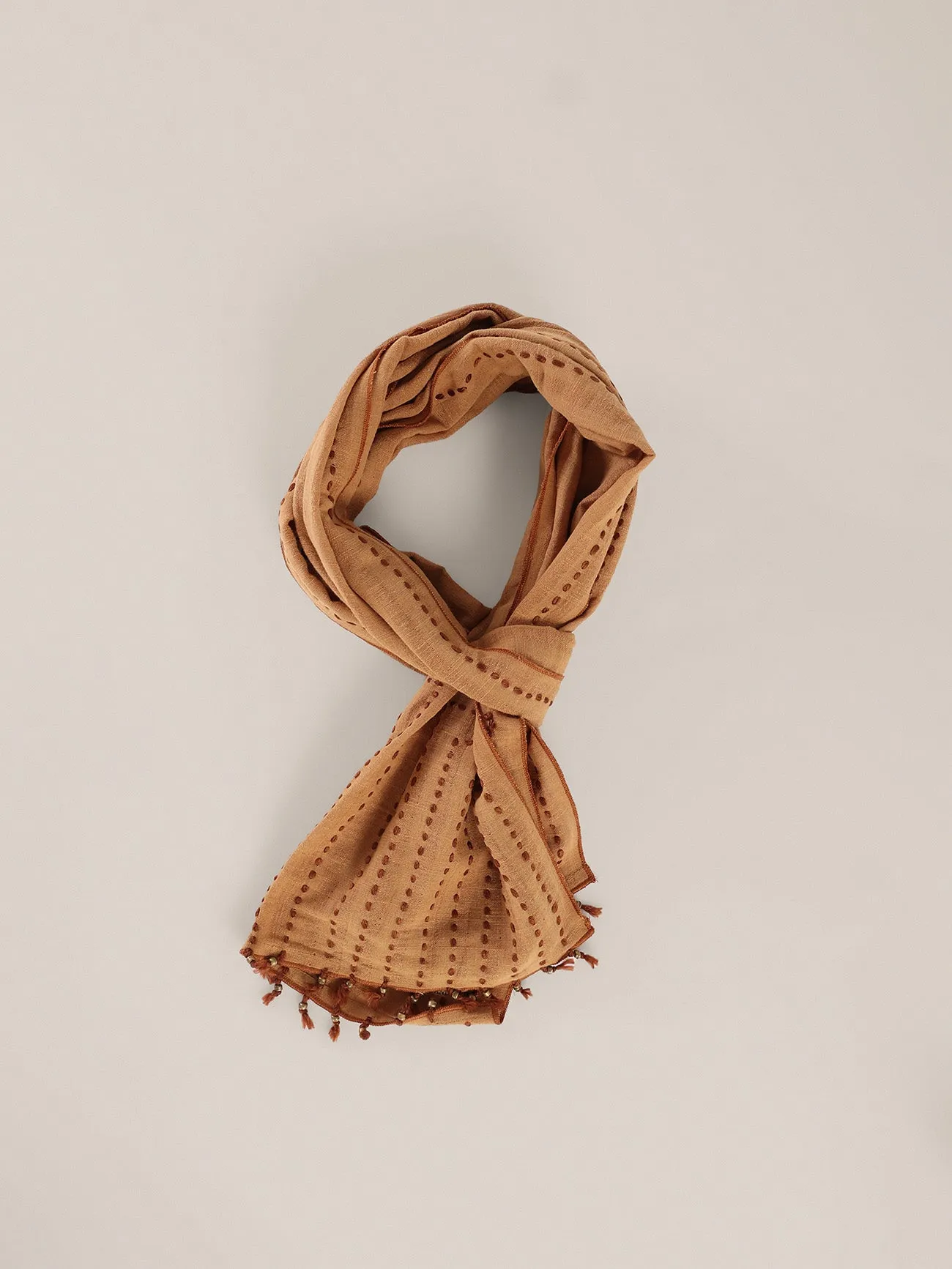 Hand embroidered striped linen-cotton scarf