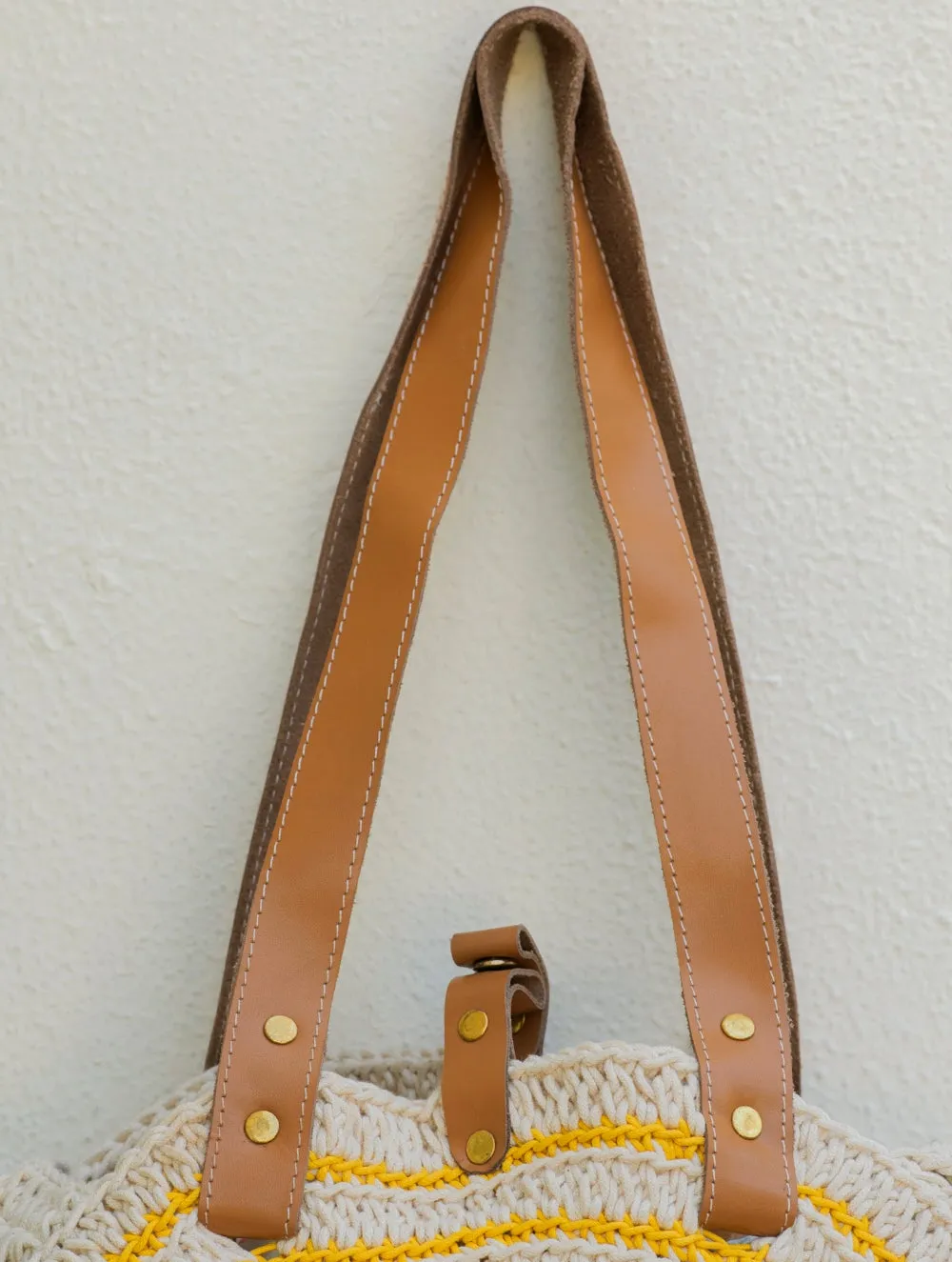 Handknotted Crochet Tote Bag - Round, White & Yellow