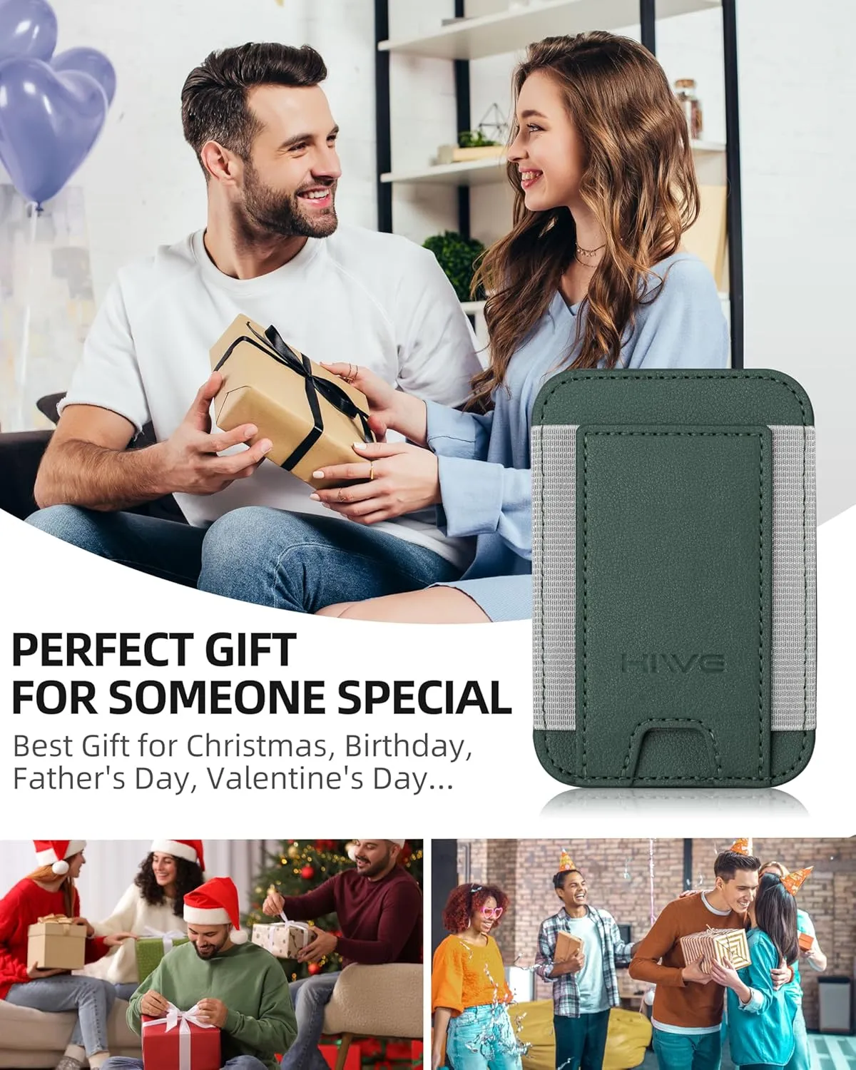 HiWe MagSafe Wallet, Strongest Magnetic Wallet for iPhone 12-16 Series, 7 Cards Holder, Leather Minimalist Slim RFID Wallet, Green
