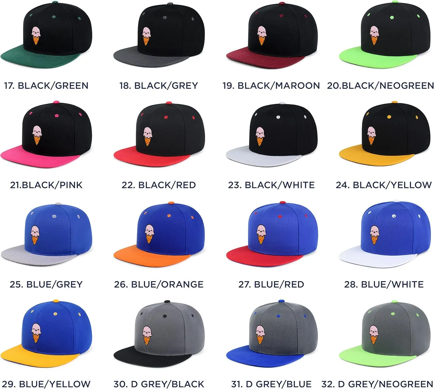 Ice Cream Hip-Hop Snapback Hat Embroidered Baseball Cap Summer