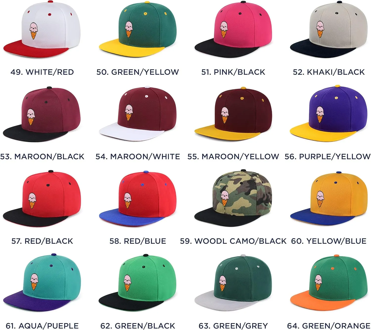 Ice Cream Hip-Hop Snapback Hat Embroidered Baseball Cap Summer