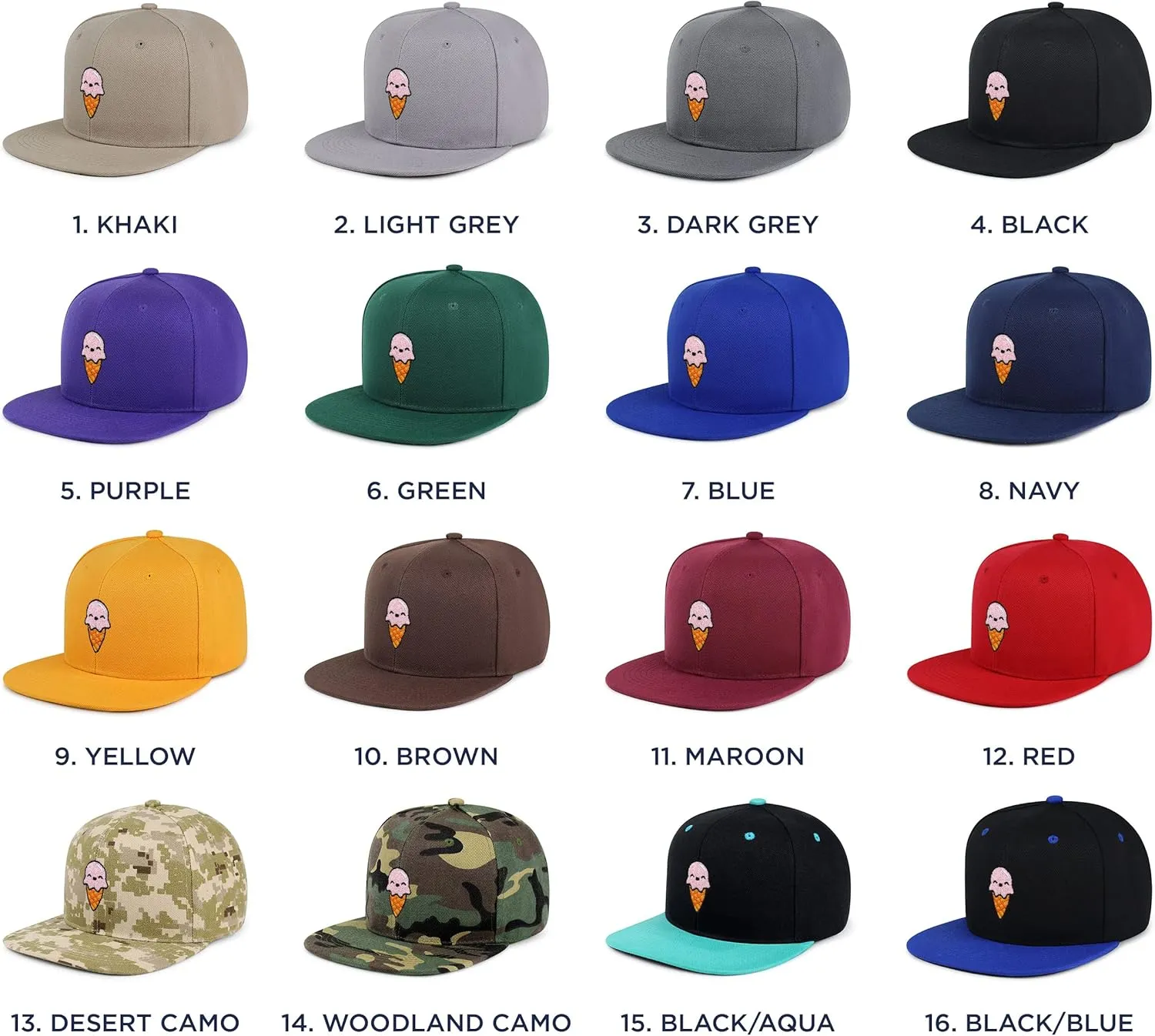 Ice Cream Hip-Hop Snapback Hat Embroidered Baseball Cap Summer