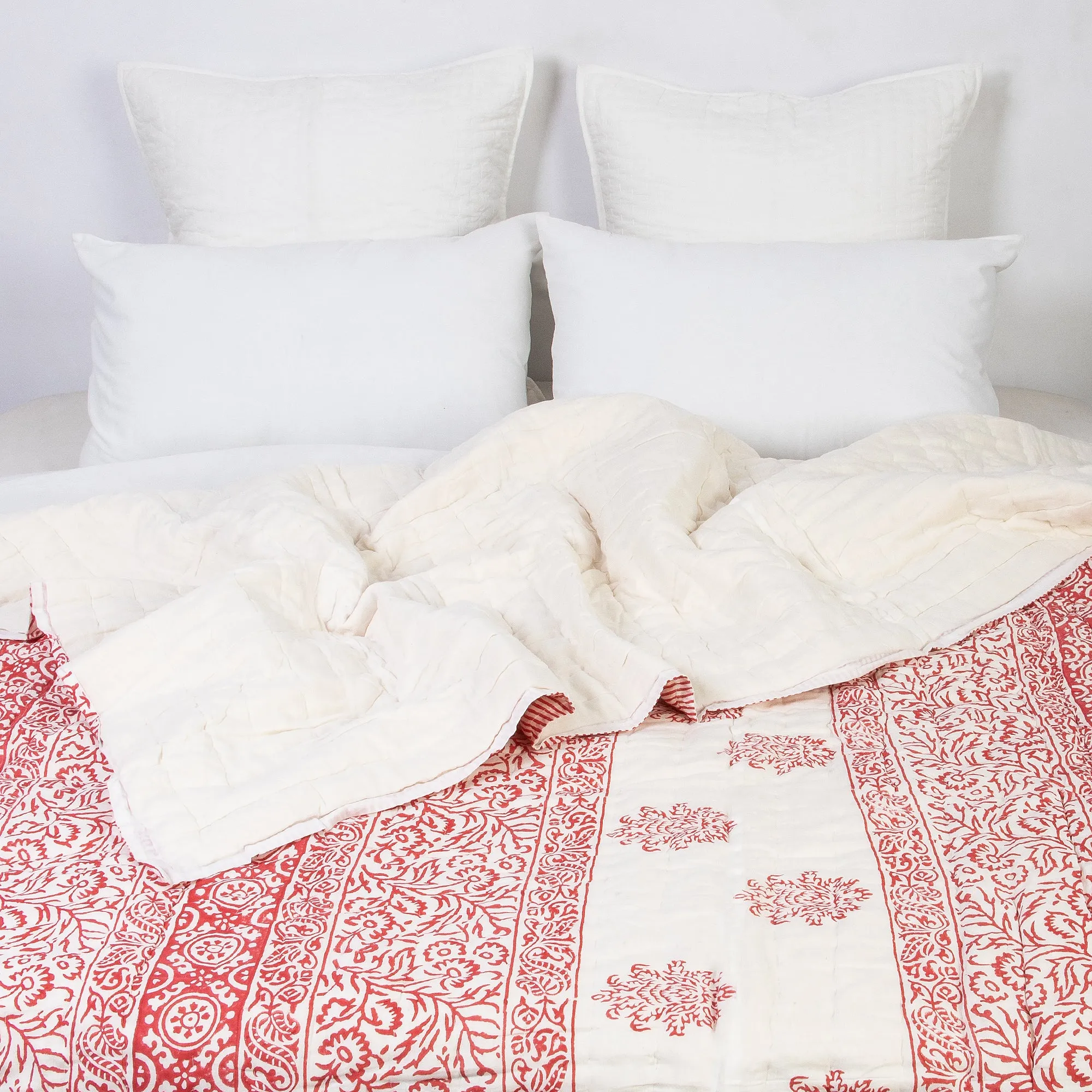 Jaipuri Red Floral Printed Cotton Traditional Double Bed Razai