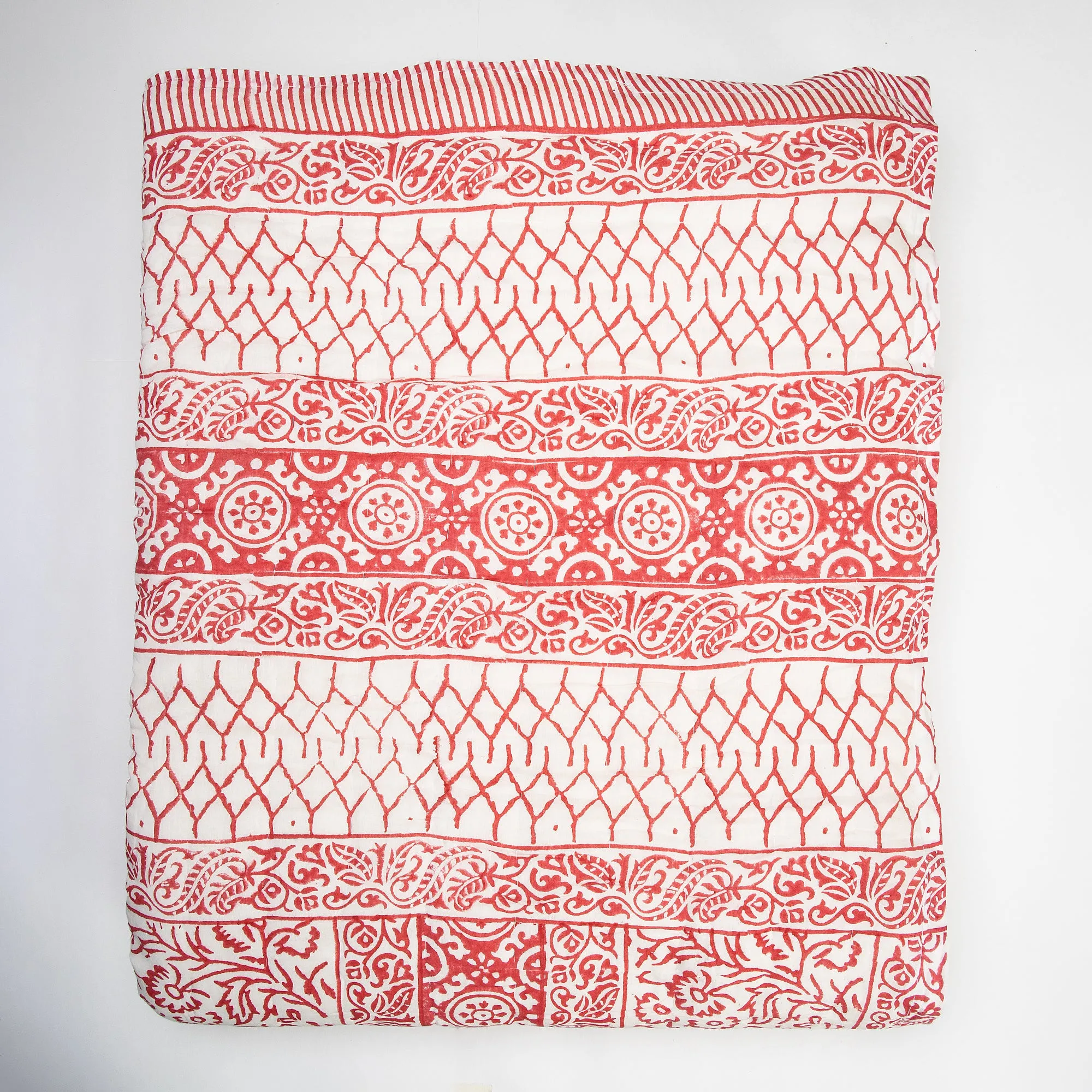 Jaipuri Red Floral Printed Cotton Traditional Double Bed Razai