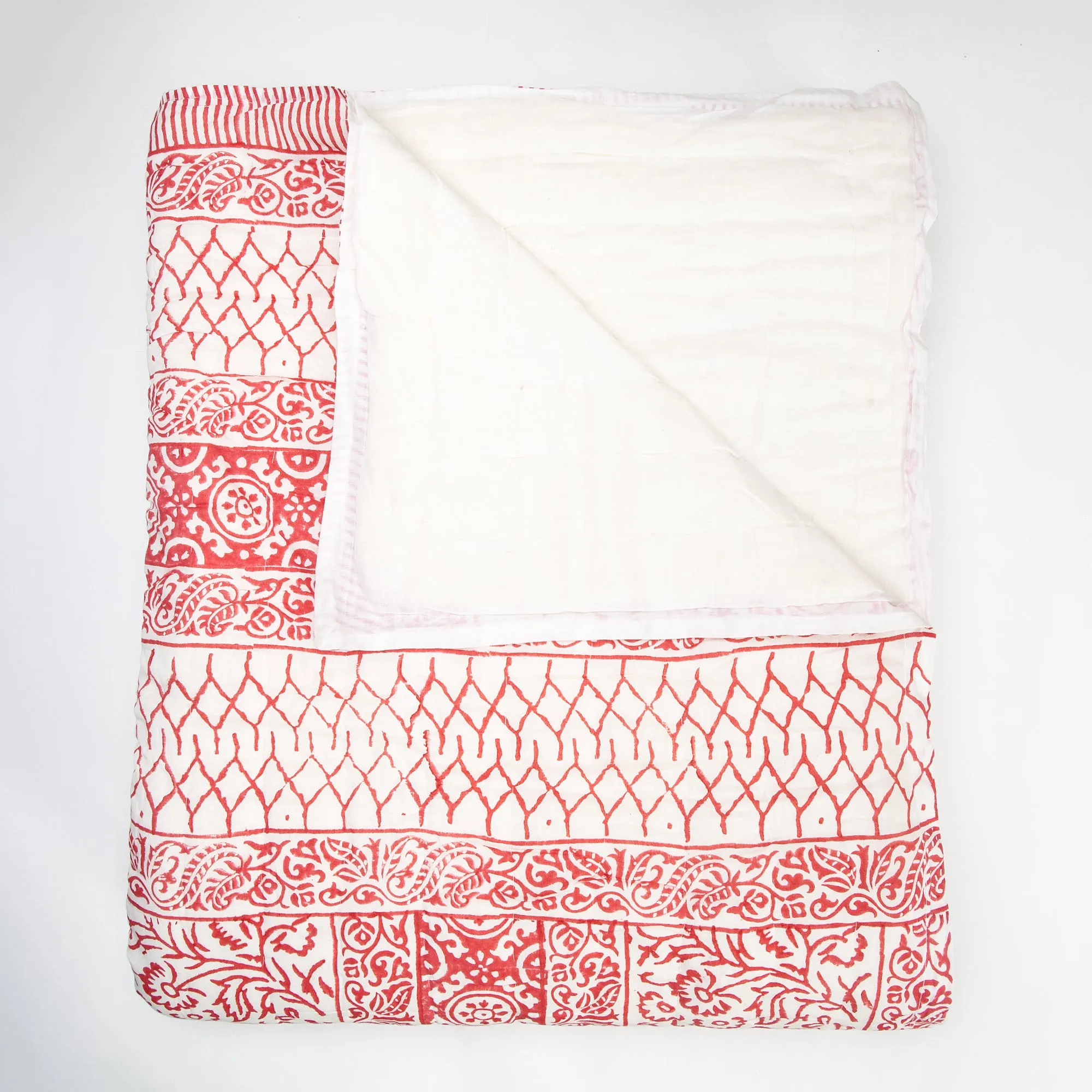 Jaipuri Red Floral Printed Cotton Traditional Double Bed Razai
